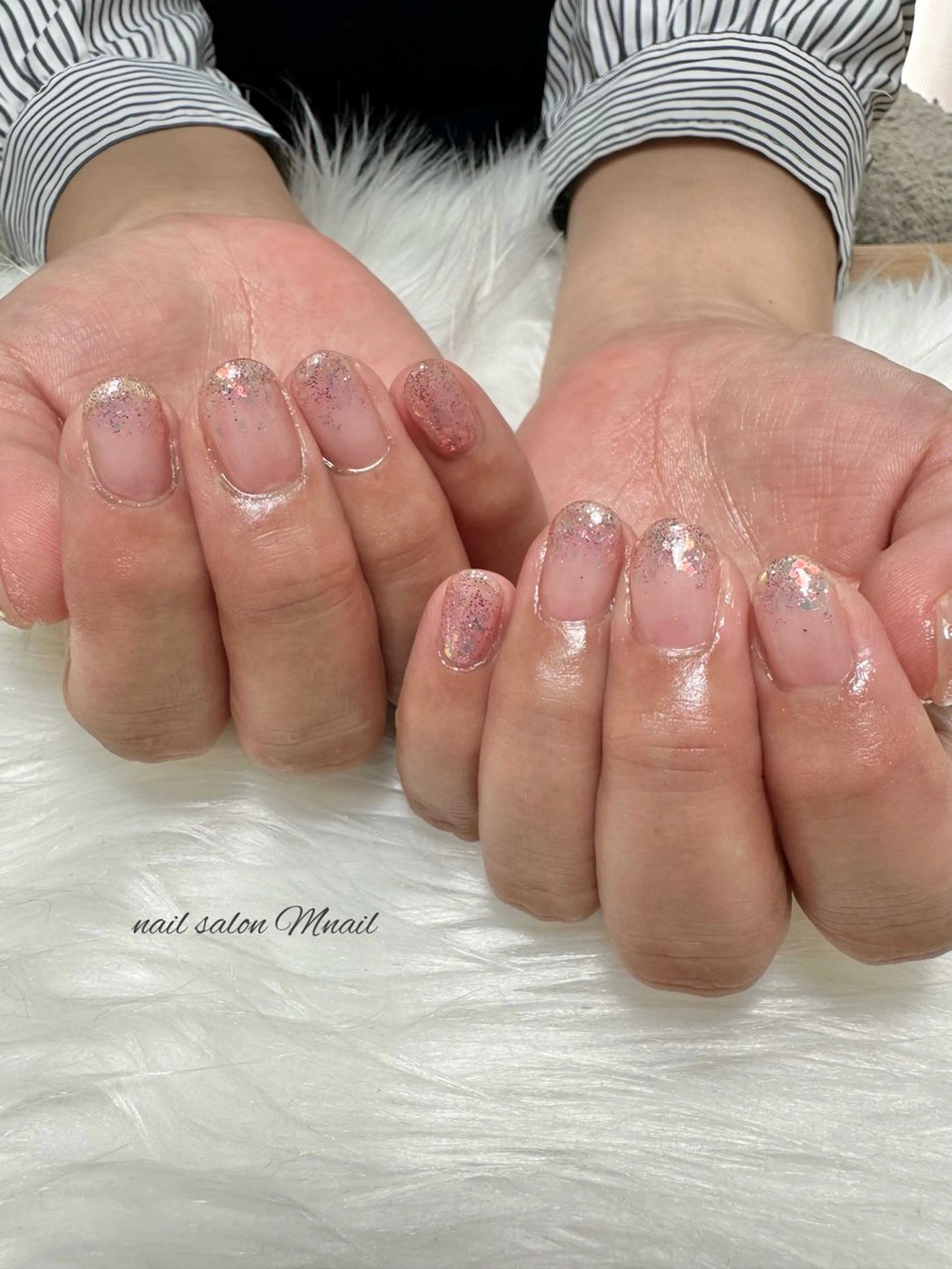 ネイル ラメ(グリッター) ラメグラデーション ピンク ハンドネイル ハンドケア Mnail ちひろのネイルデザイン