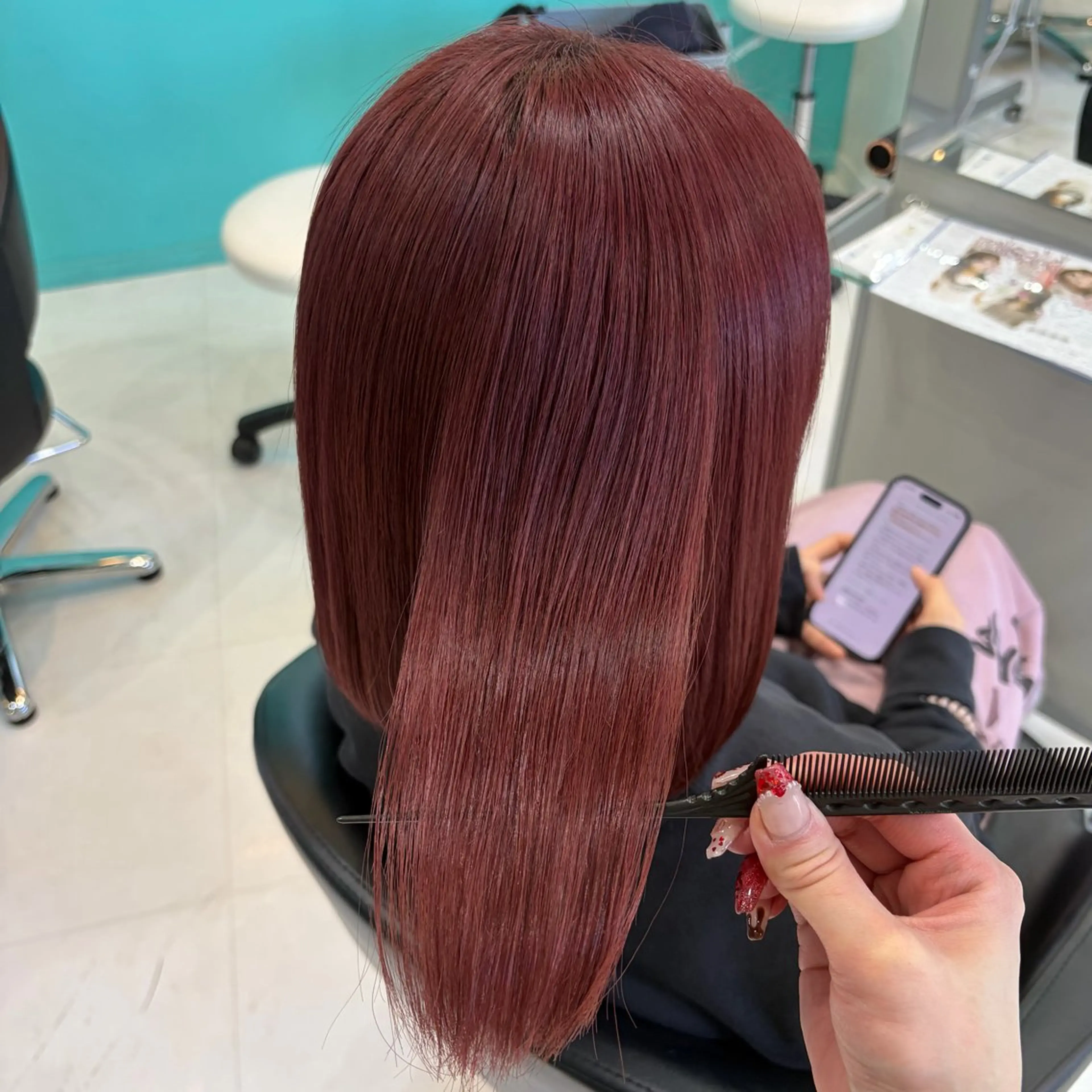 ミディアム カラー カシス ピンクカラー ヘアカラー トリートメント デザインカラー/ ボブ/Natsukiのヘアスタイル