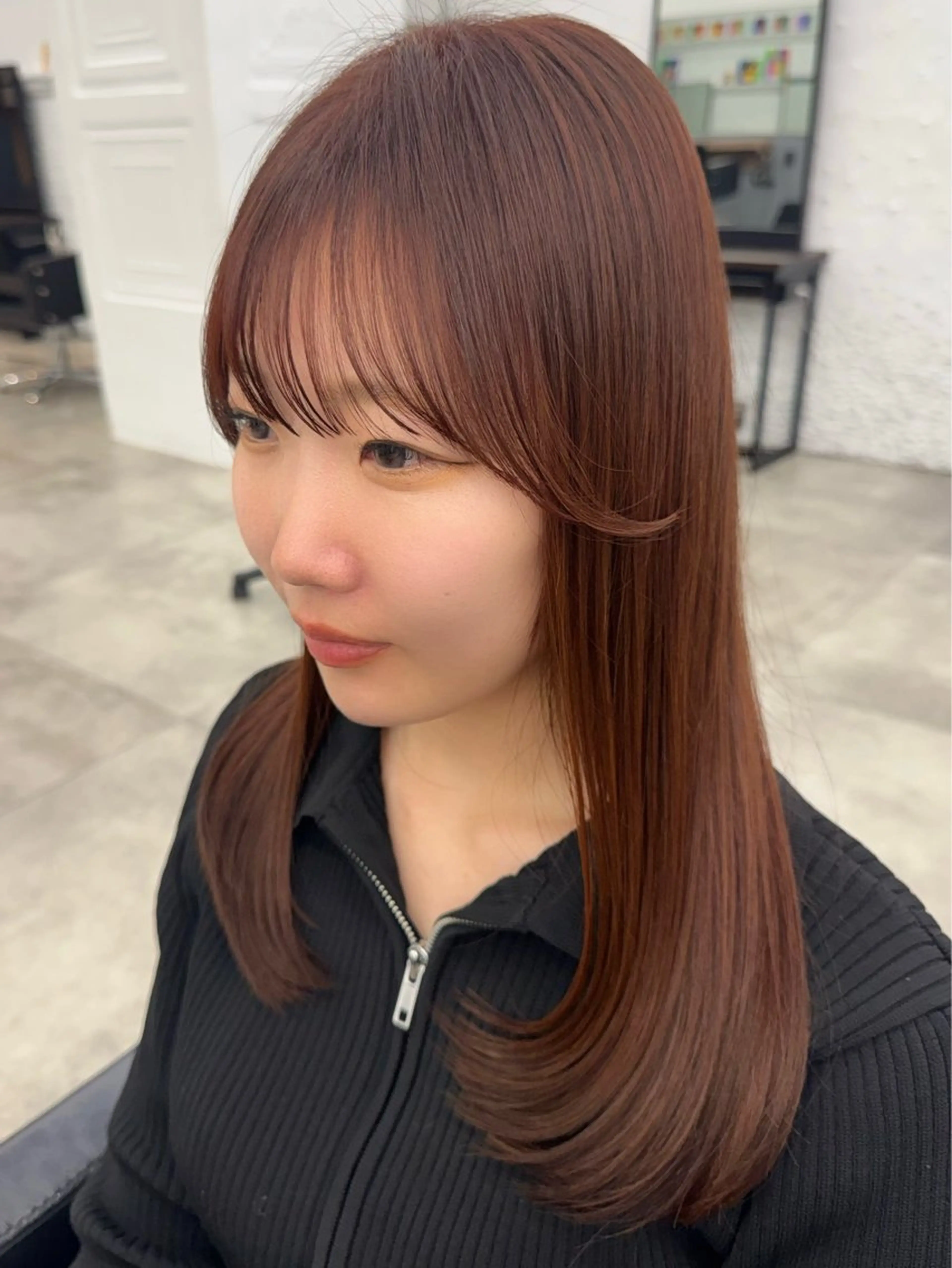 ミディアム カラー ブラウンカラー オレンジ オレンジブラウン 顔周りカット カット ヘアカラー トリートメント レイヤー🩰顔まわり /透明感/kanaのヘアスタイル