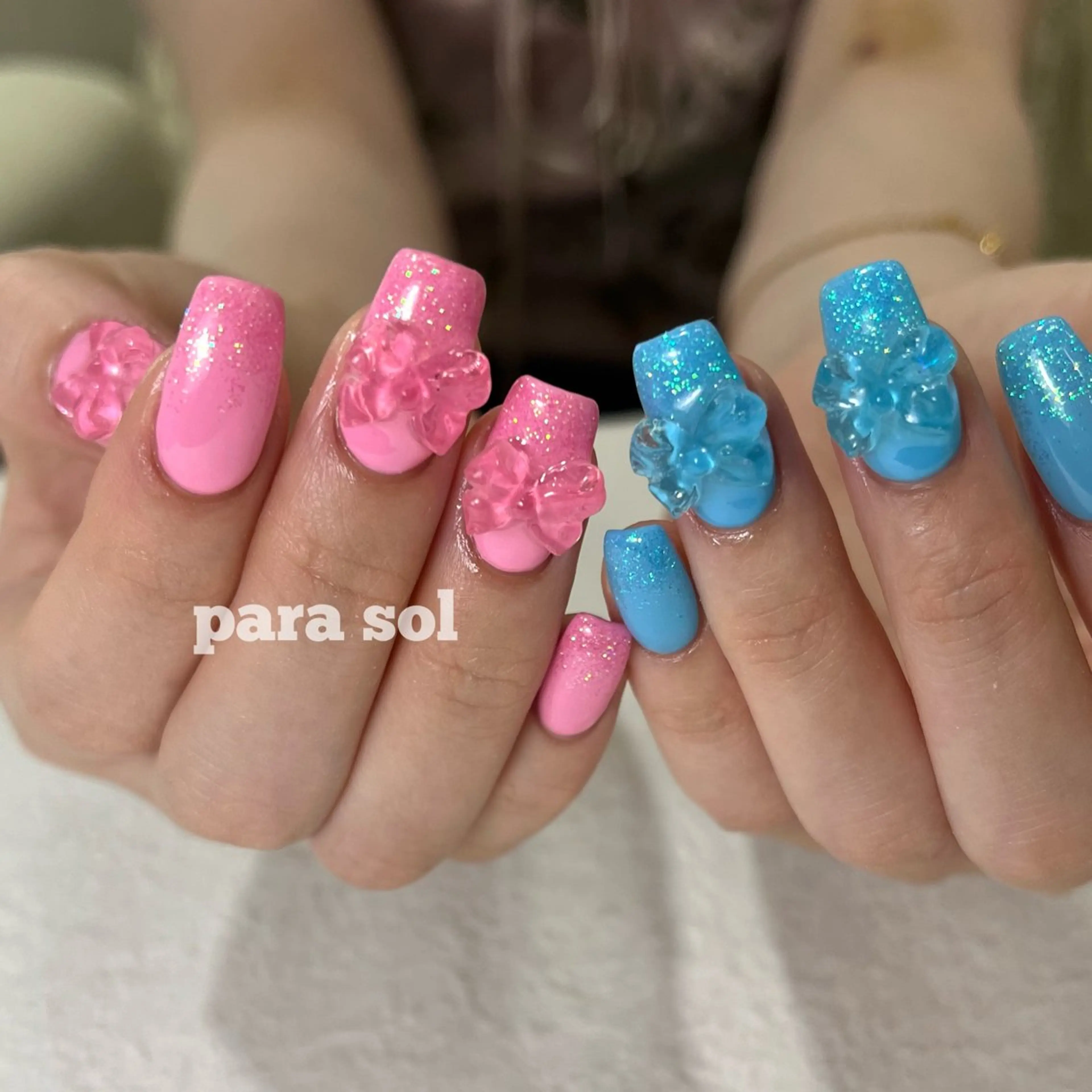 ネイル クリアネイル ジェルネイル ホログラムネイル キラキラネイル 水色 ハンドネイル フットネイル para ☀︎ sol by BECK所属・Para Sol nail　Maoのネイルデザイン