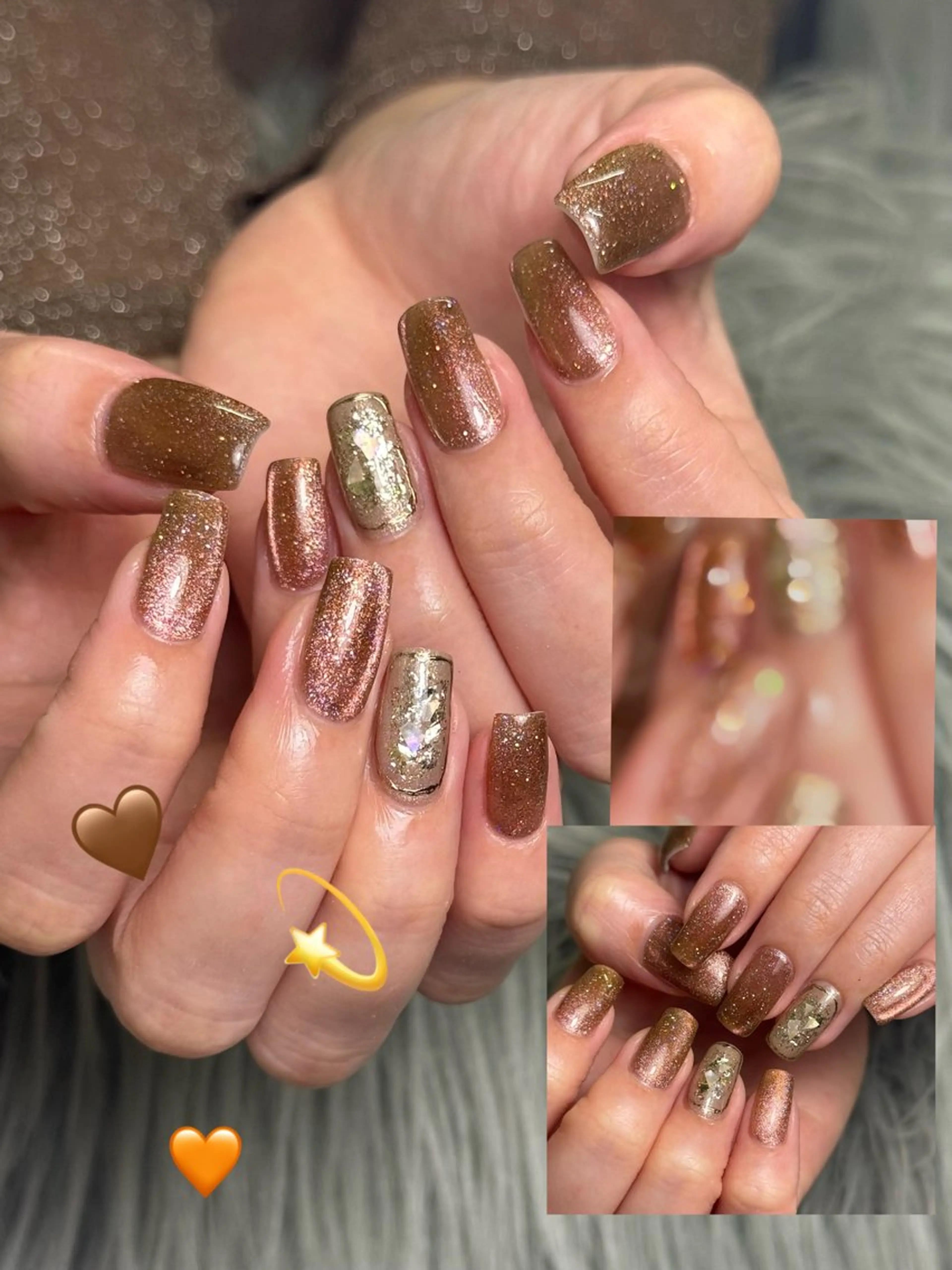 ネイル アートネイル ブラウン フラッシュネイル ジェルネイル キラキラネイル ハンドネイル nail salon h🎀小夏のネイルデザイン