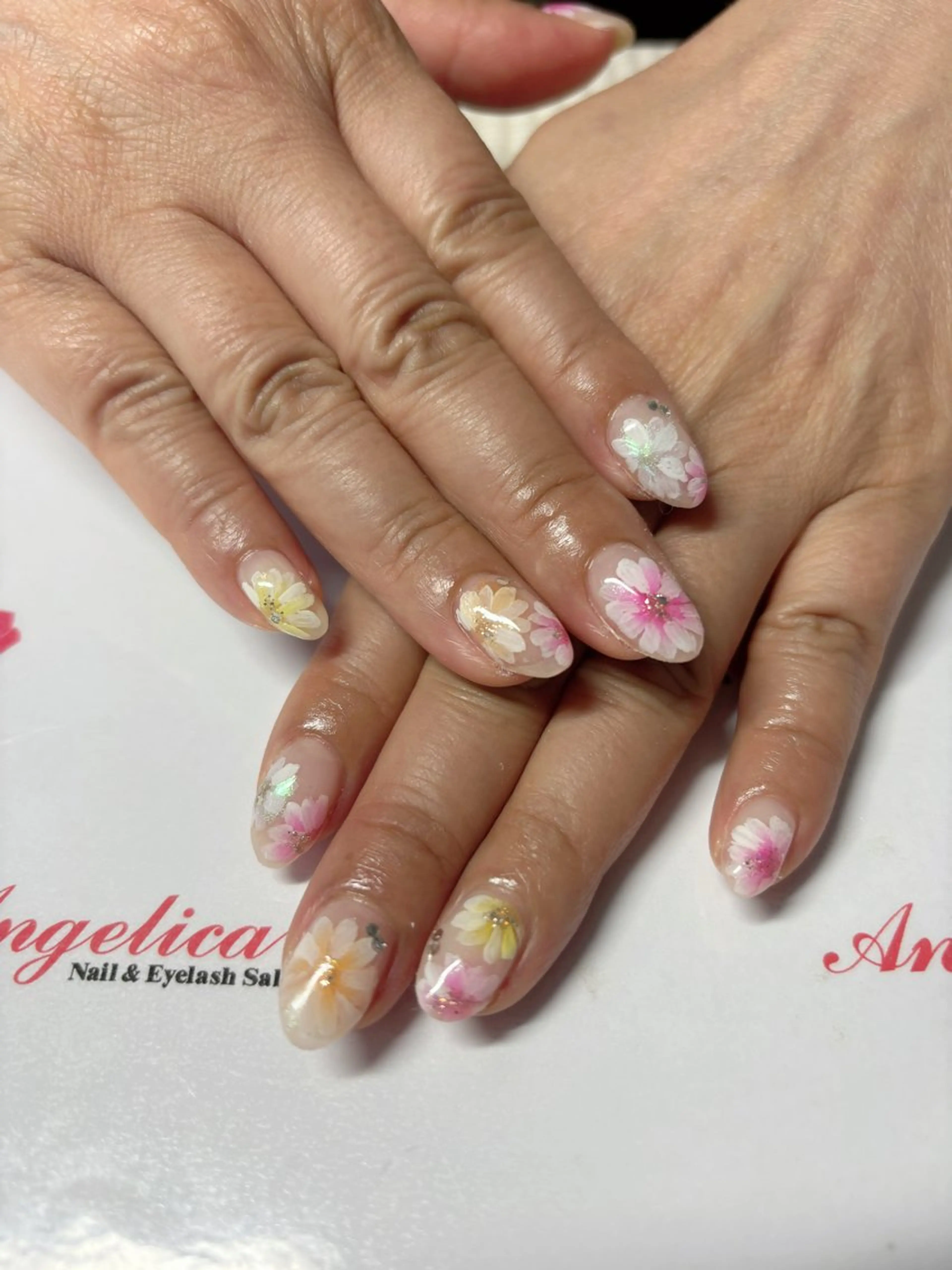 ネイル フラワーネイル ジェルネイル パラジェル 夏ネイル Angelica ネイリストのネイルデザイン