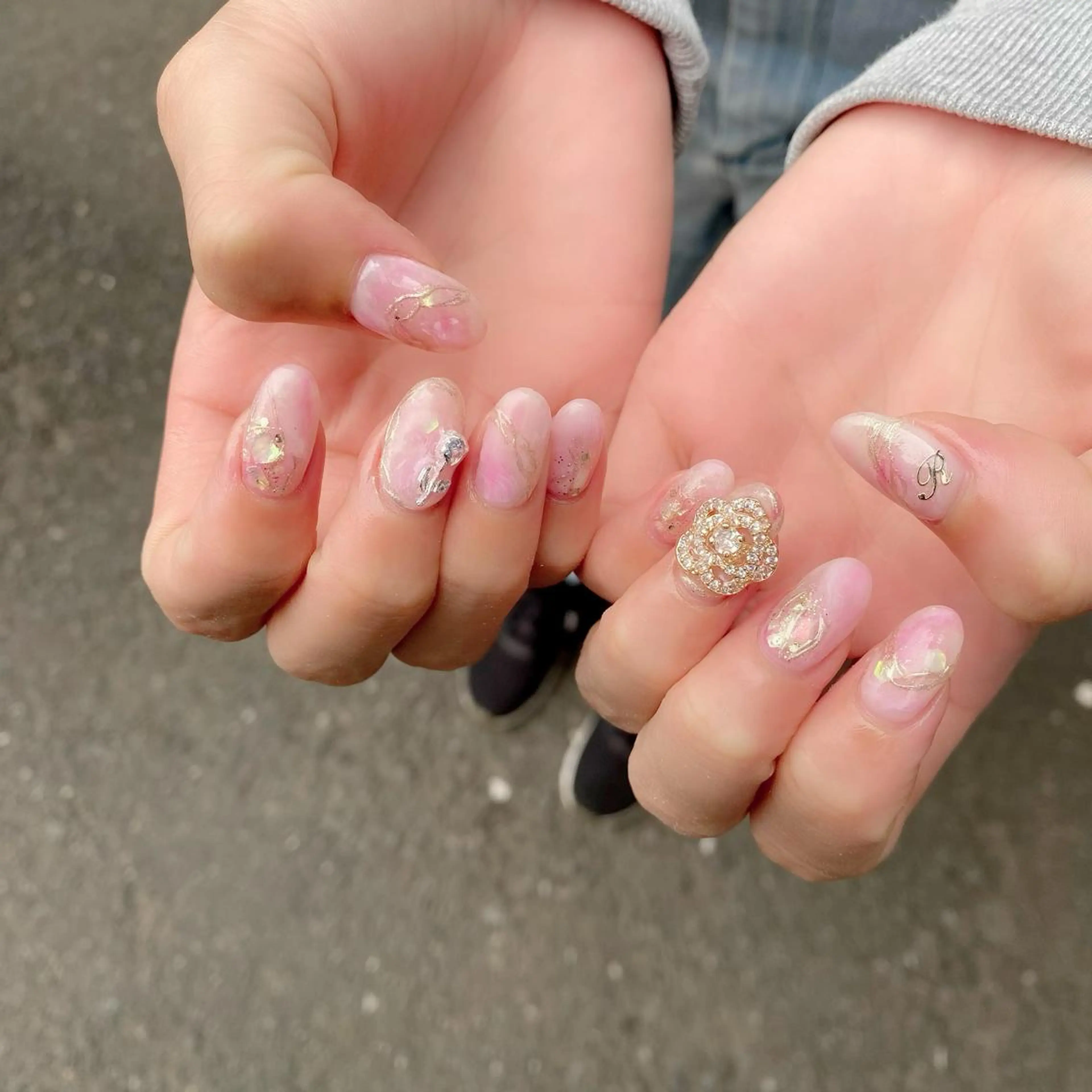 ネイル アートネイル 大理石ネイル(マーブル) ミラーネイル ニュアンスネイル ピンク ハンドネイル Salon Ｋのネイルデザイン