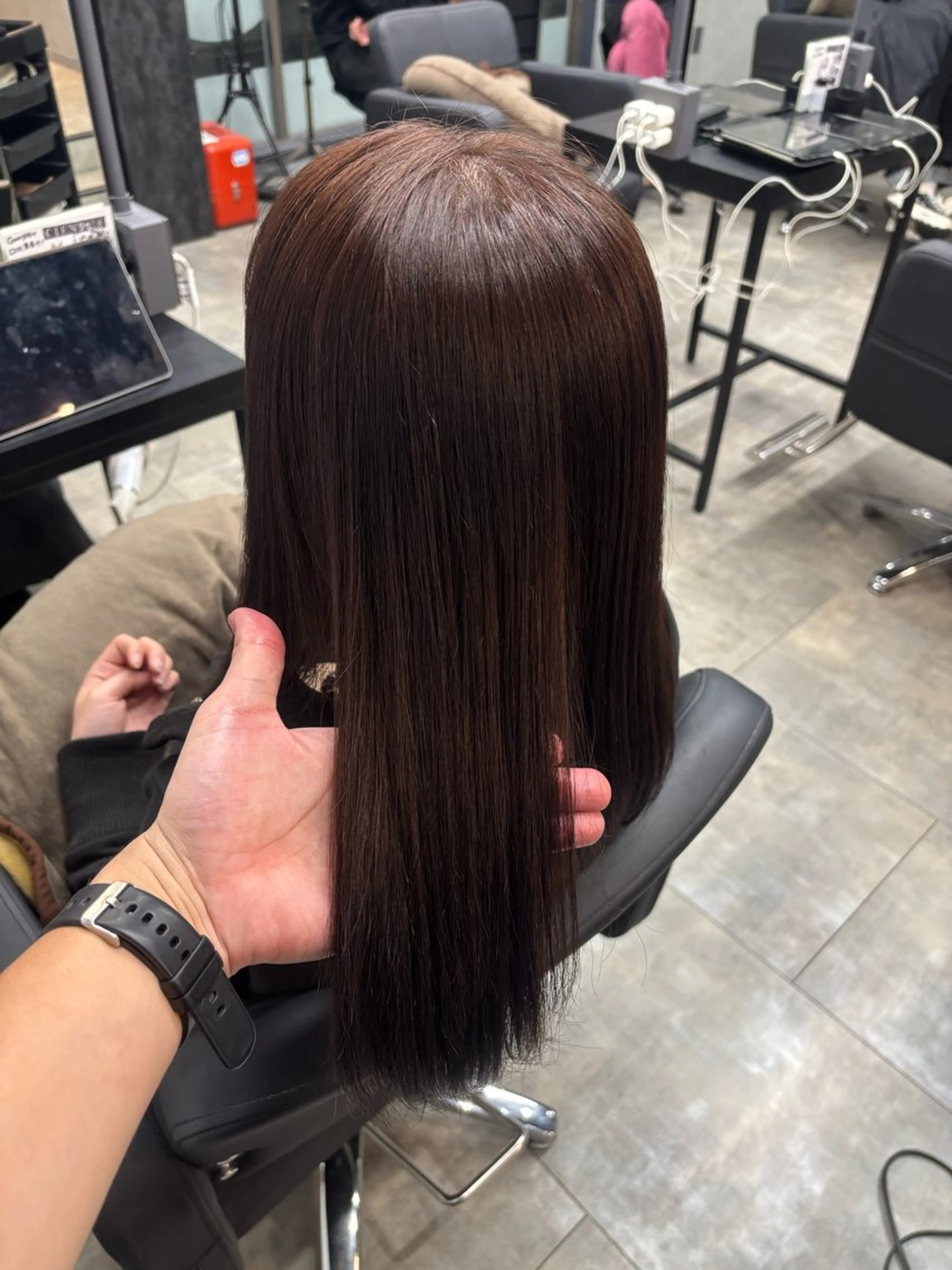 セミロング カラー ブラウンカラー ピンクカラー ピンクブラウン ヘアカラー ユージ カラーモデル募集のヘアスタイル