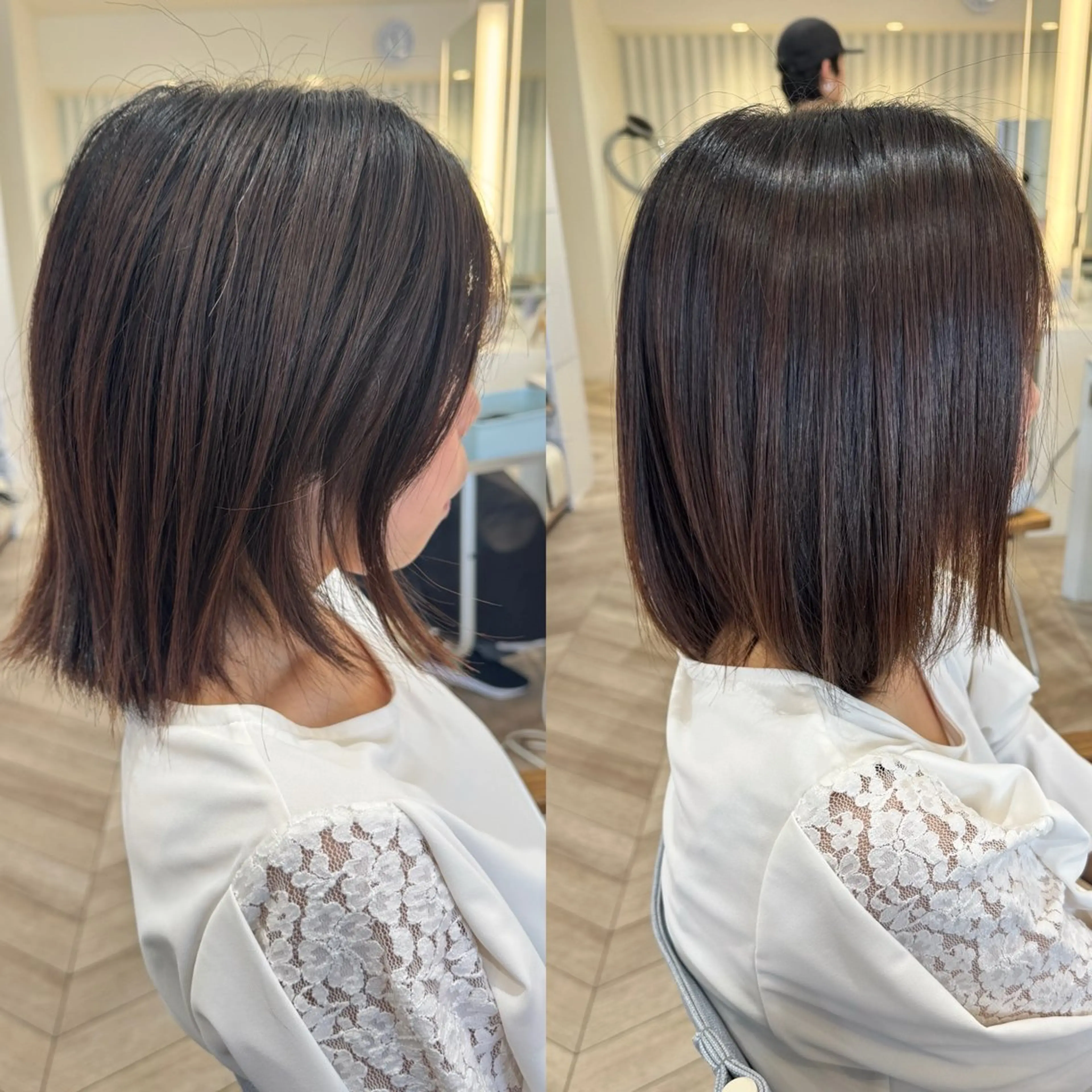 ミディアム カット 縮毛矯正 トリートメント 縮毛矯正/白髪ぼかし ショートボブ/鈴木のヘアスタイル