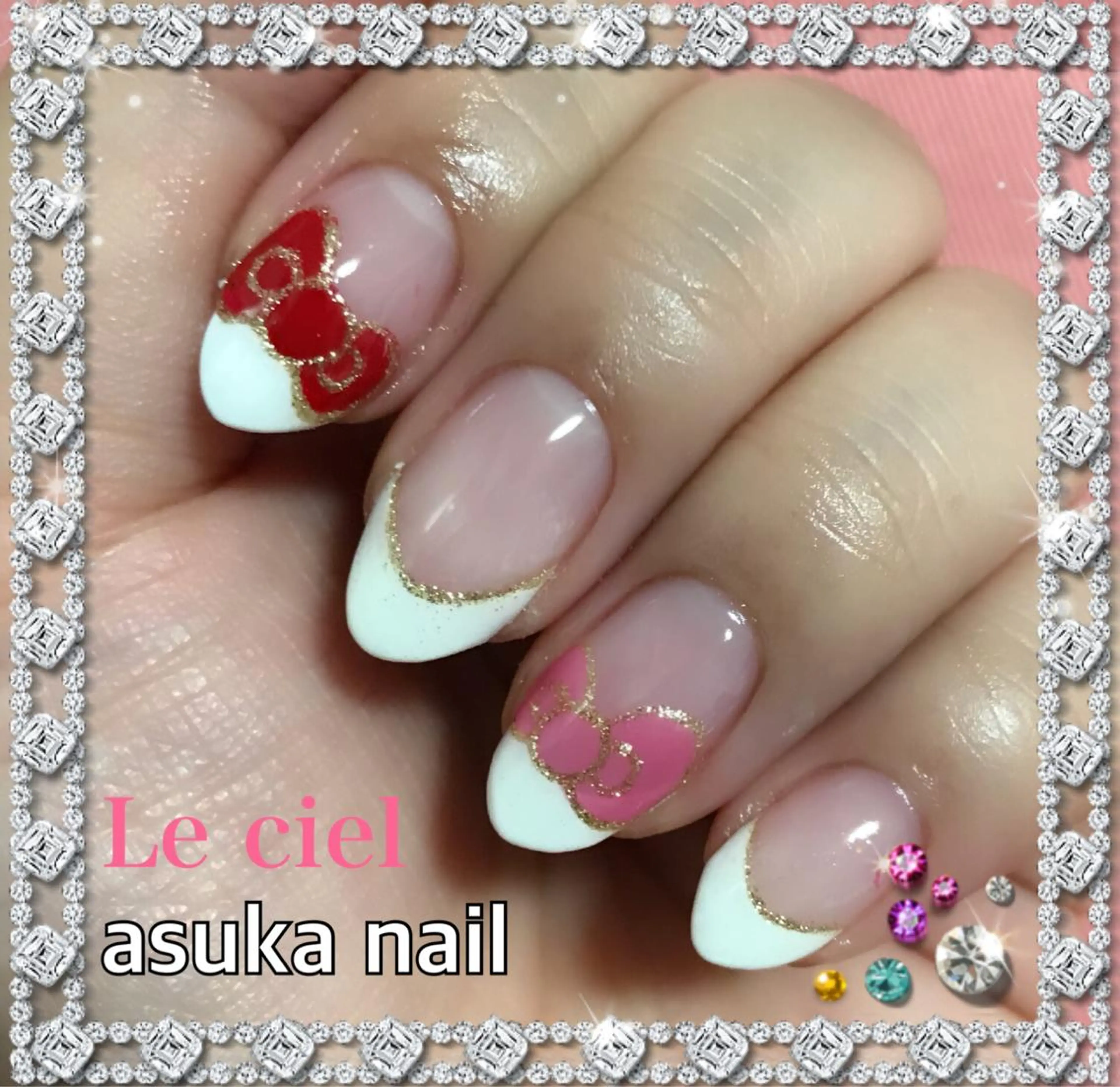 ネイル フレンチネイル ラメ(グリッター) リボン asuka nailのネイルデザイン