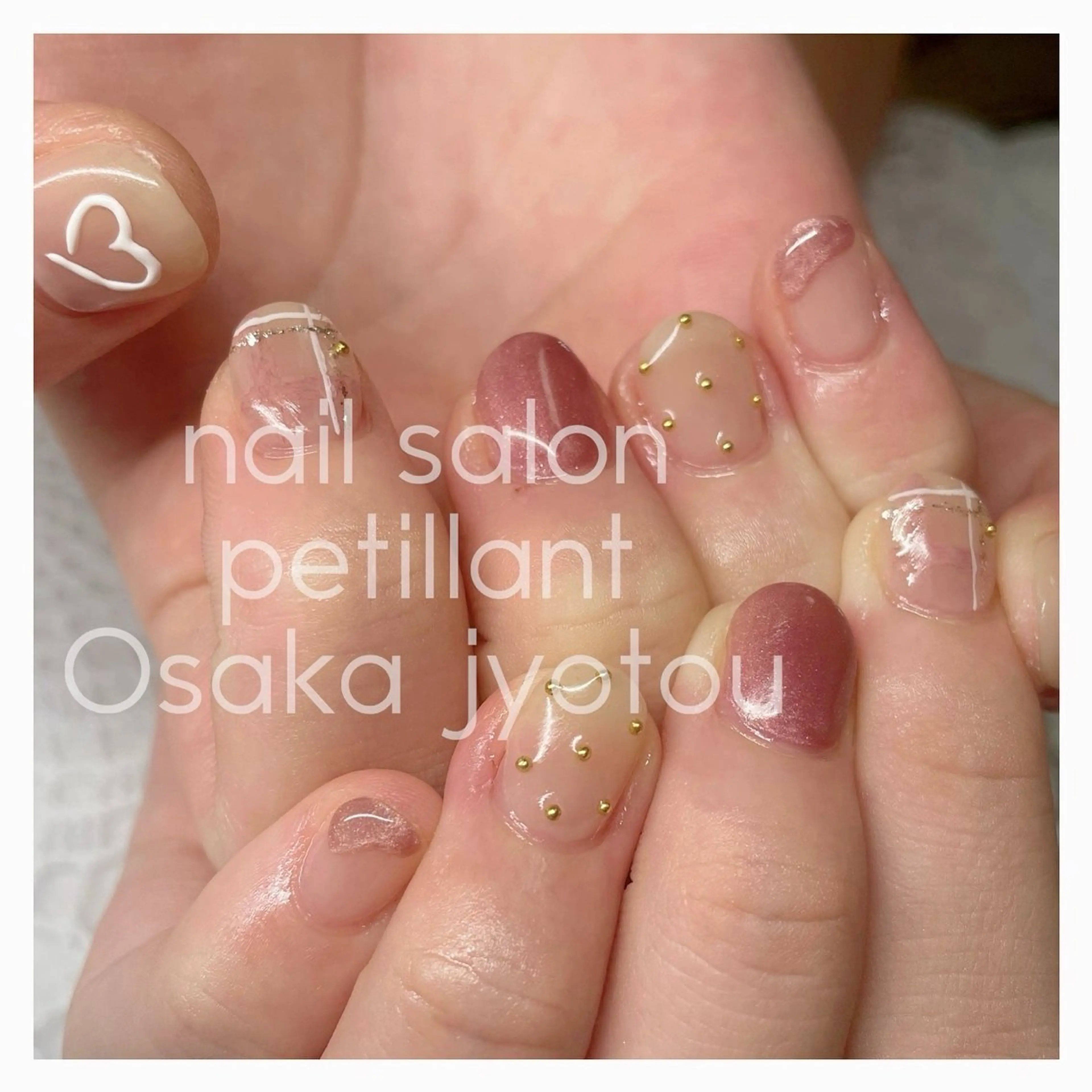 ネイル ハート リボン nail salon petillantのネイルデザイン