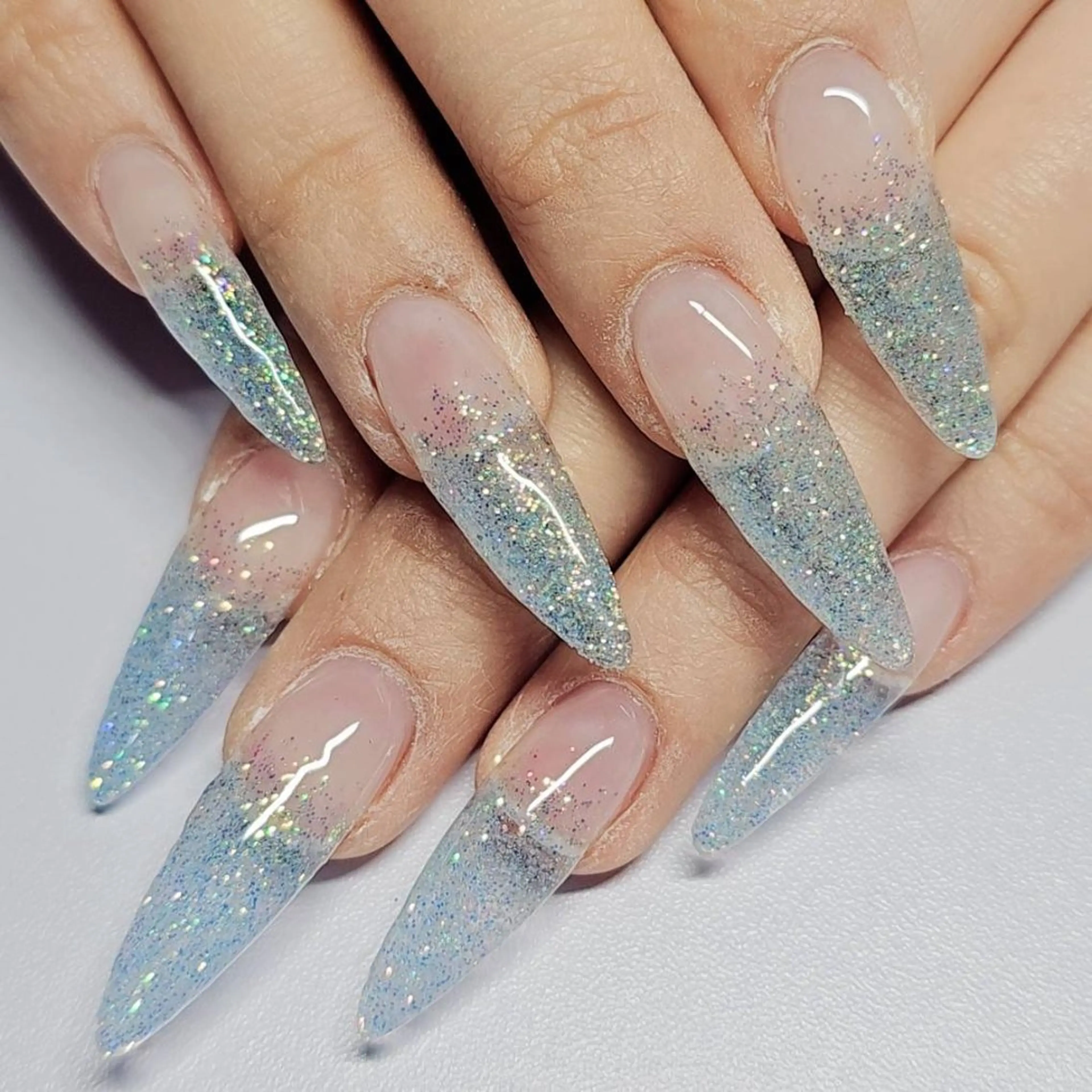 ネイル ブルー クリアネイル グラデーション キラキラネイル ラメ(グリッター) ハンドネイル よしだ ひろきのネイルデザイン