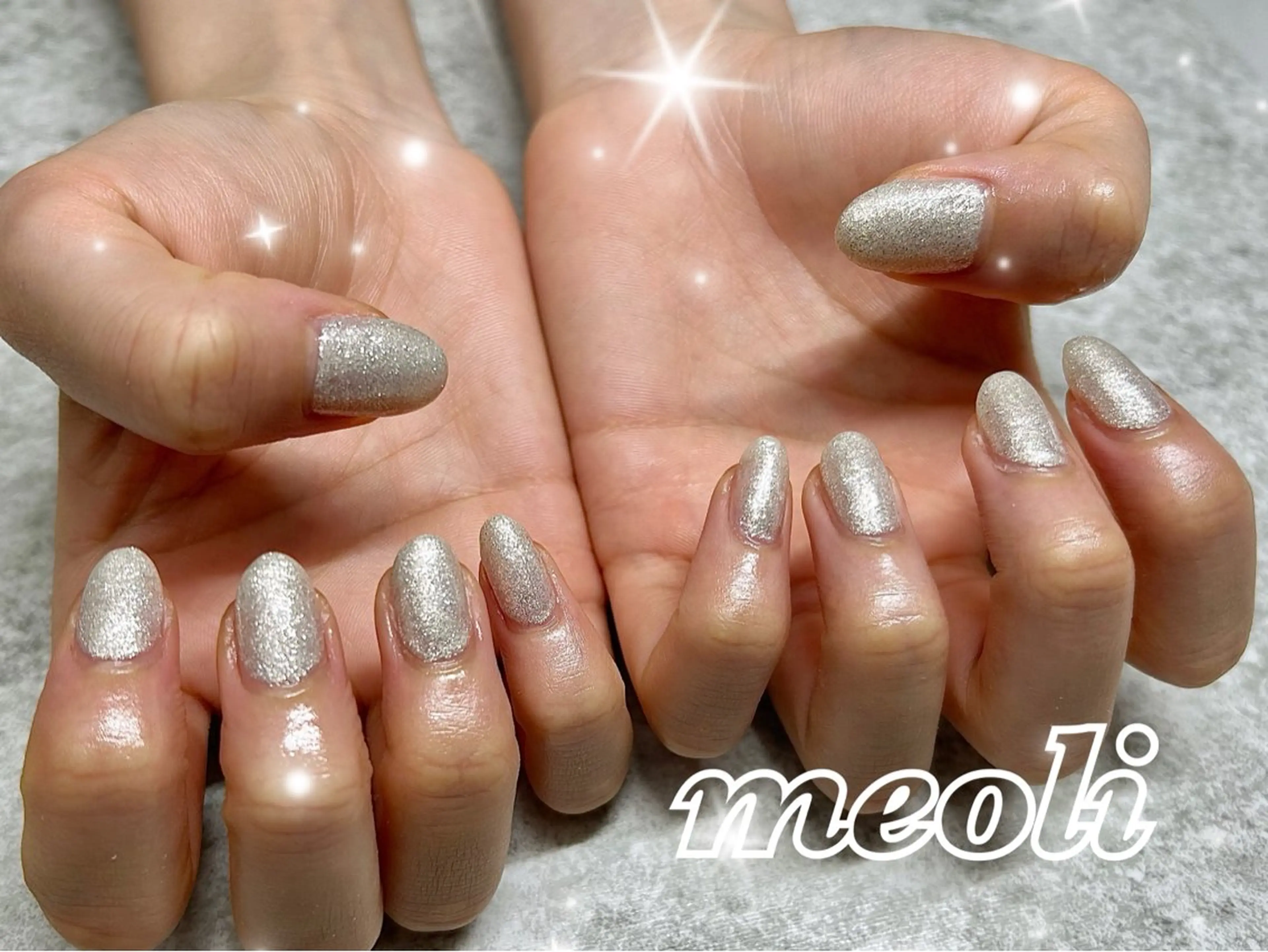 ネイル ラメ(グリッター) ホワイト ハンドネイル nail salon meoli　アヤのネイルデザイン