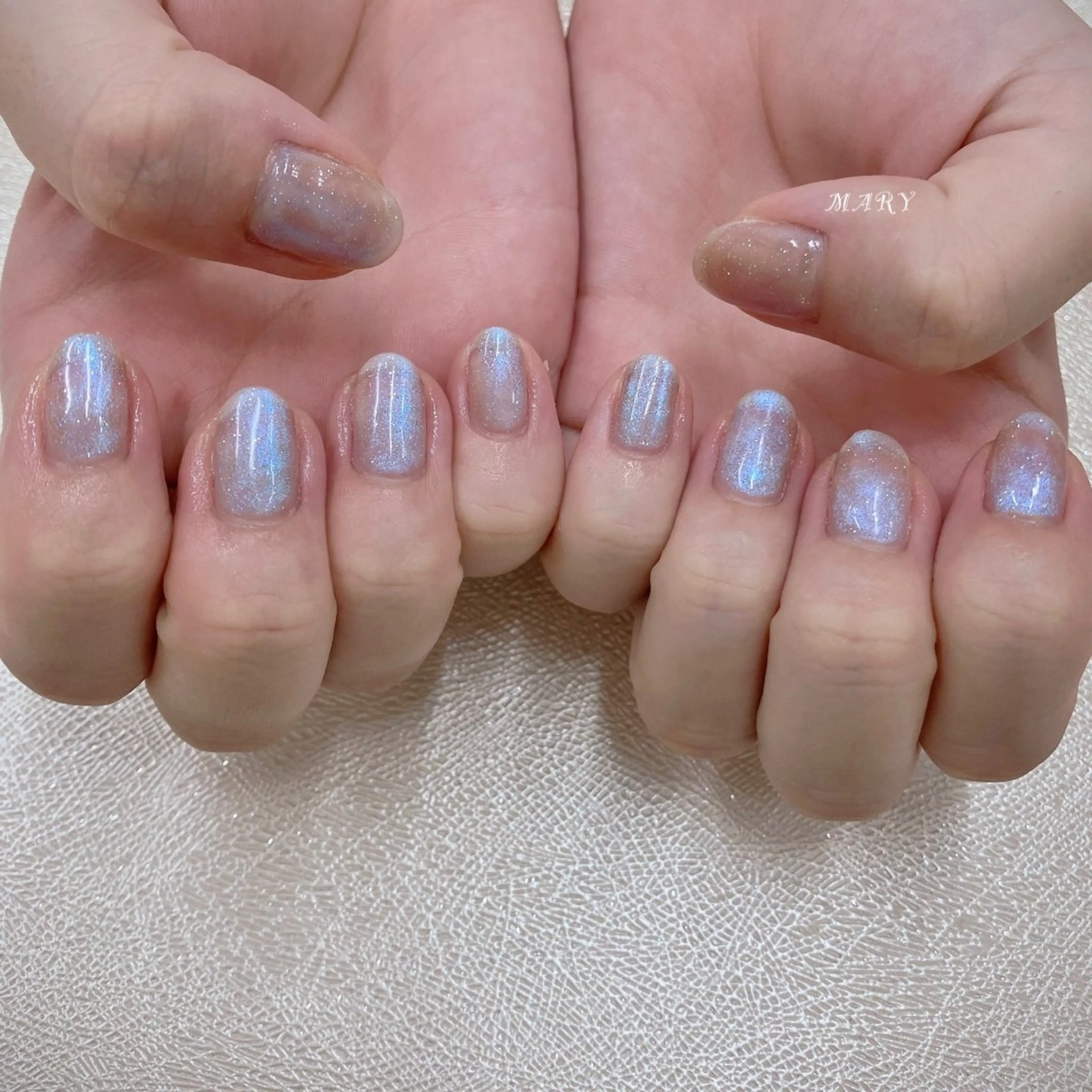 ネイル ブルー キラキラネイル マグネットネイル ニュアンスネイル ワンカラーネイル Mary nail .narumiのネイルデザイン