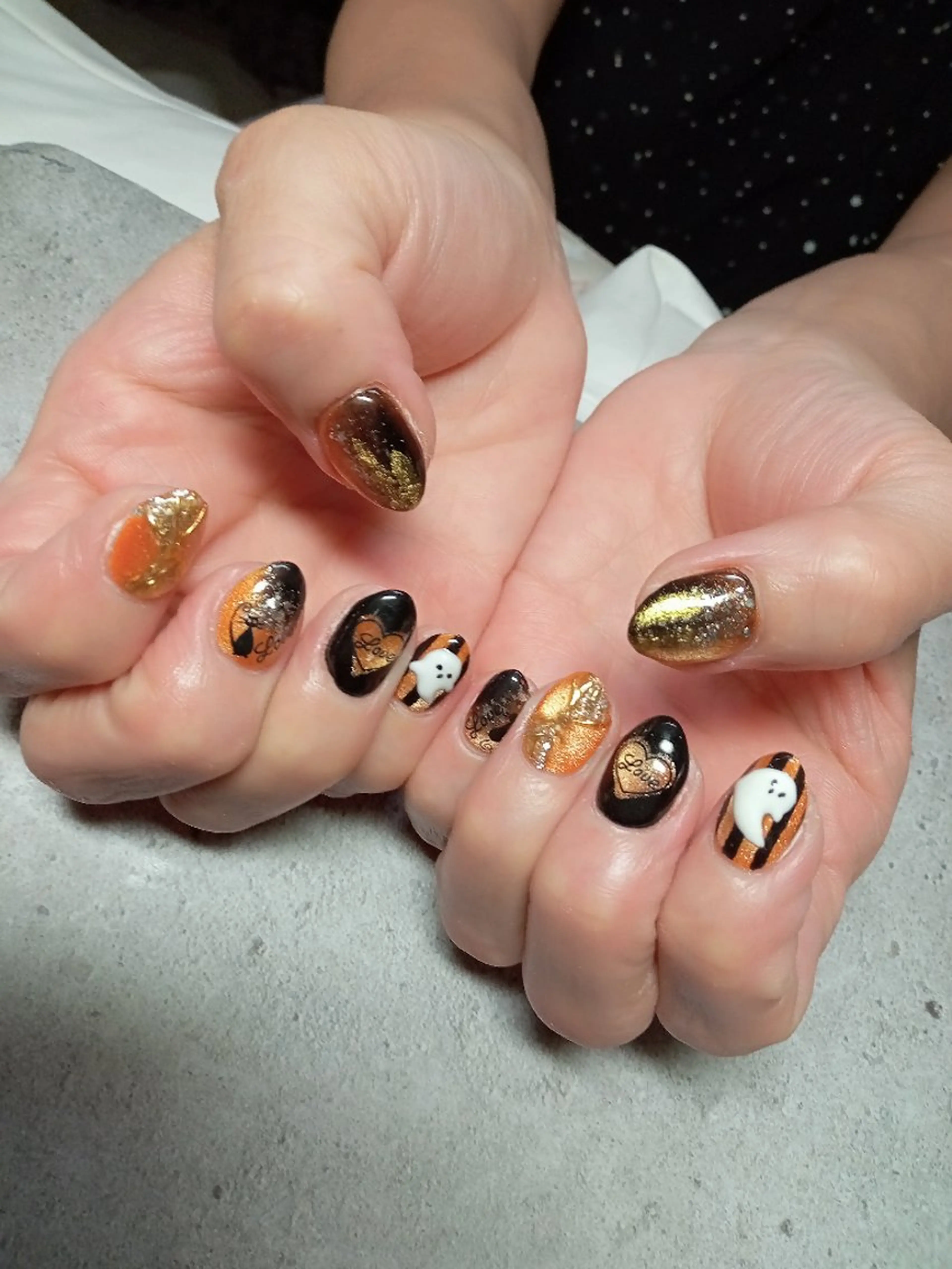 ネイル ボーダー ハロウィン ハート キラキラネイル マグネットネイル ハンドネイル flure de neige yukiのネイルデザイン