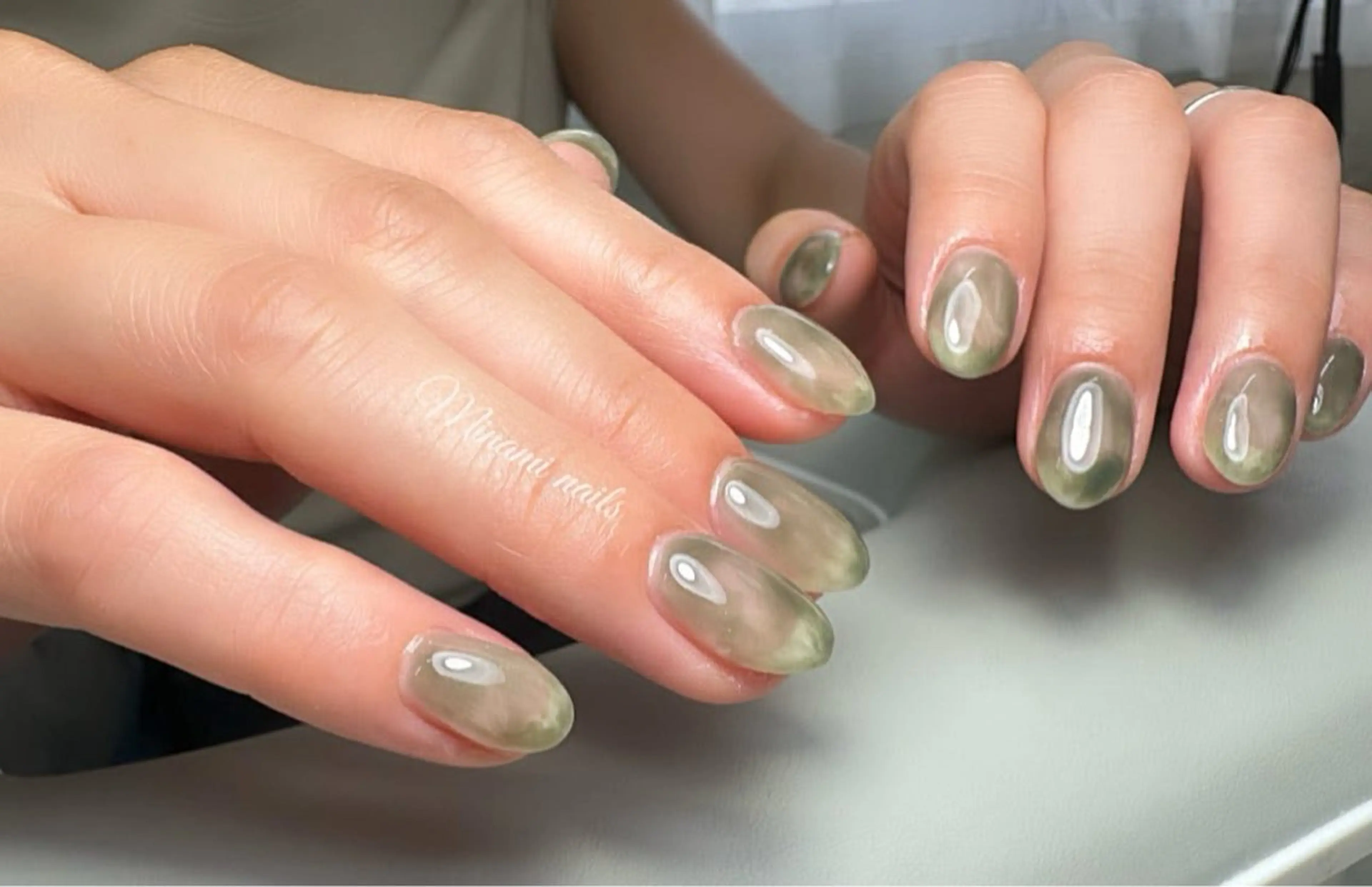 ネイル グリーン 氷ネイル・うるうるネイル ニュアンスネイル Minami Nailsのネイルデザイン