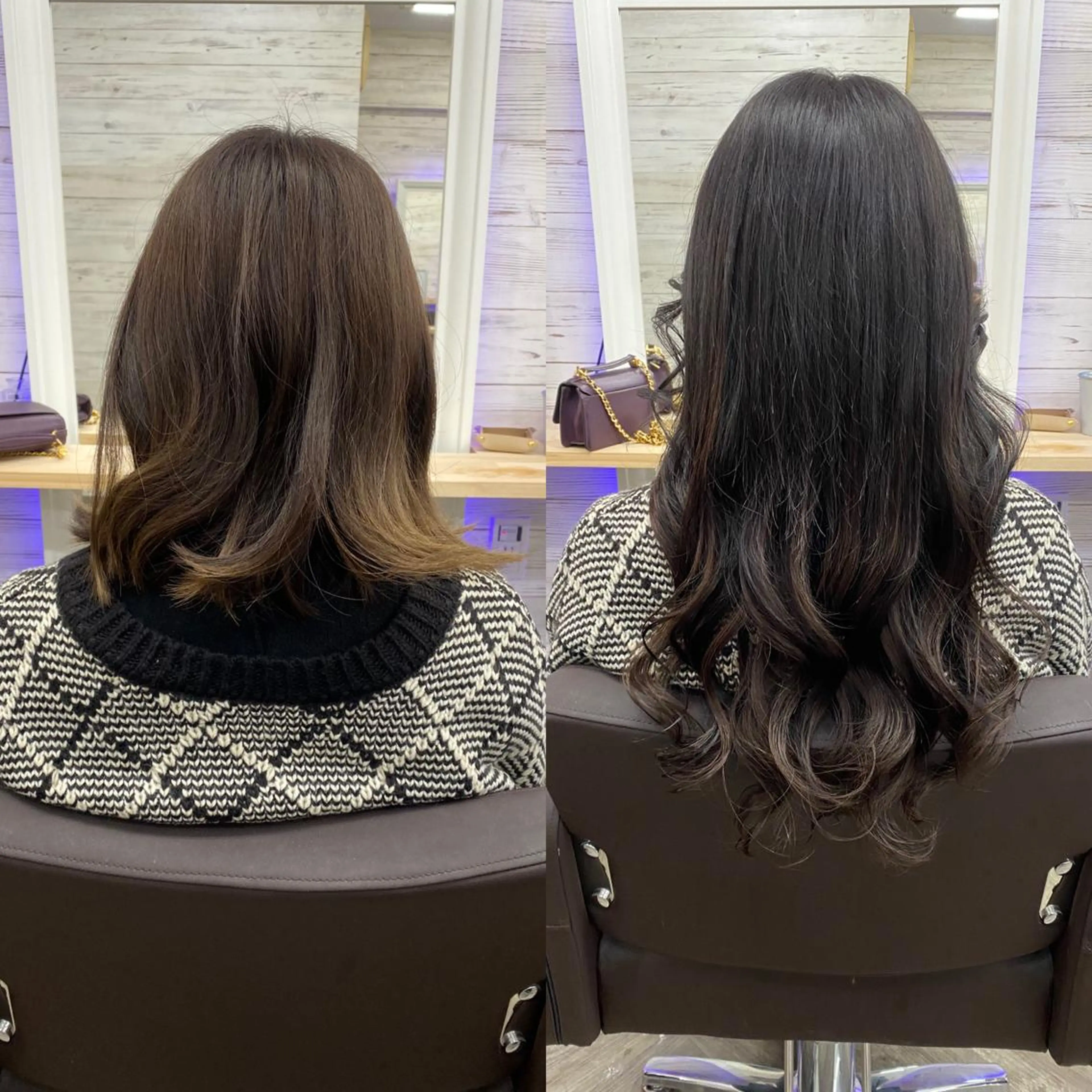 セミロング カラー ヘアアレンジ アイブロウ ショートボブ 編み込みエクステ シールエクステ セミロングパーマ バレイヤージュ LAVENDIA 初音のヘアスタイル