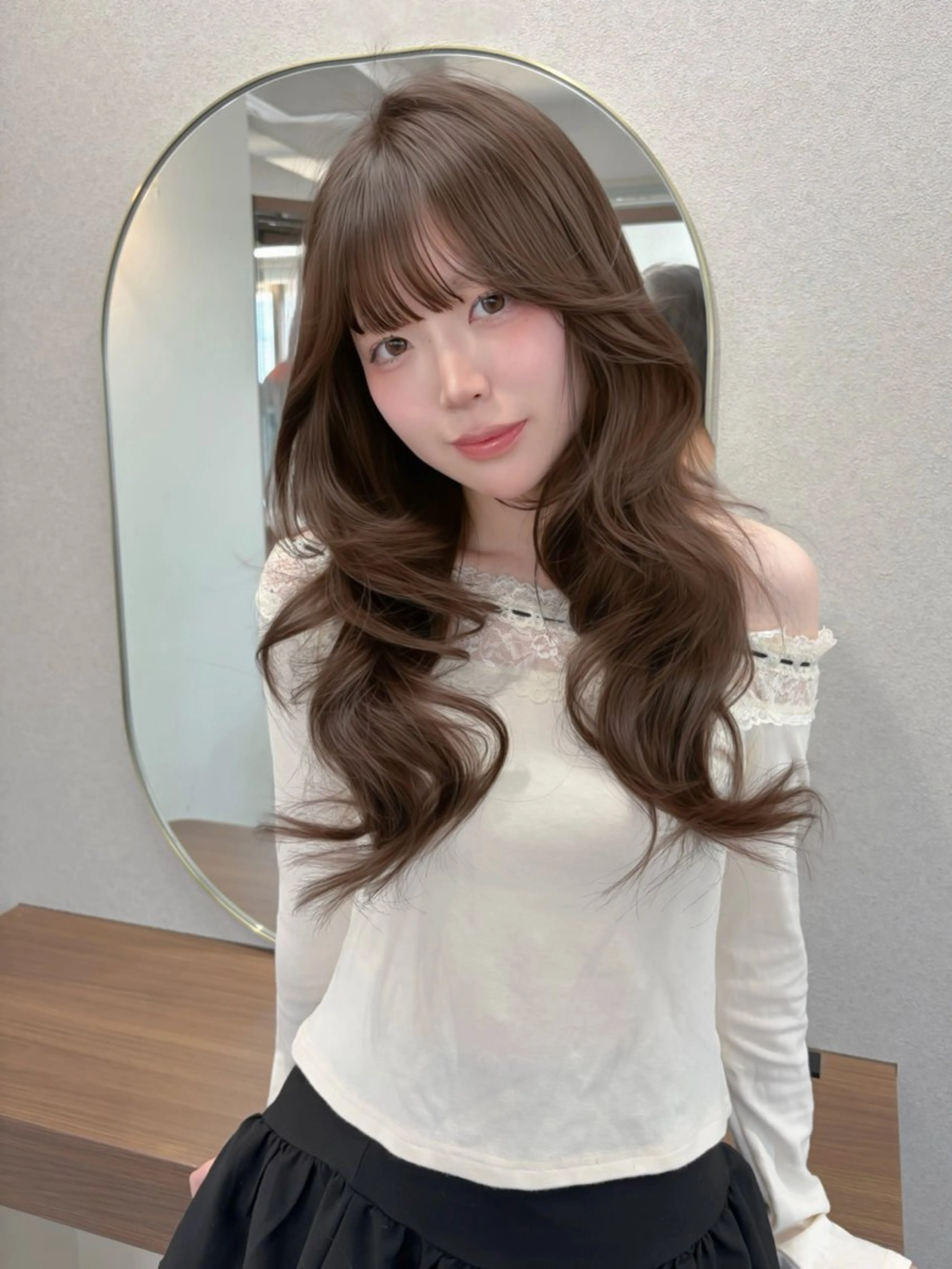 ロング カラー アッシュ アッシュブラウン ブラウンカラー ダークアッシュ グレージュ カット ヘアカラー トリートメント 藤野 結衣のヘアスタイル