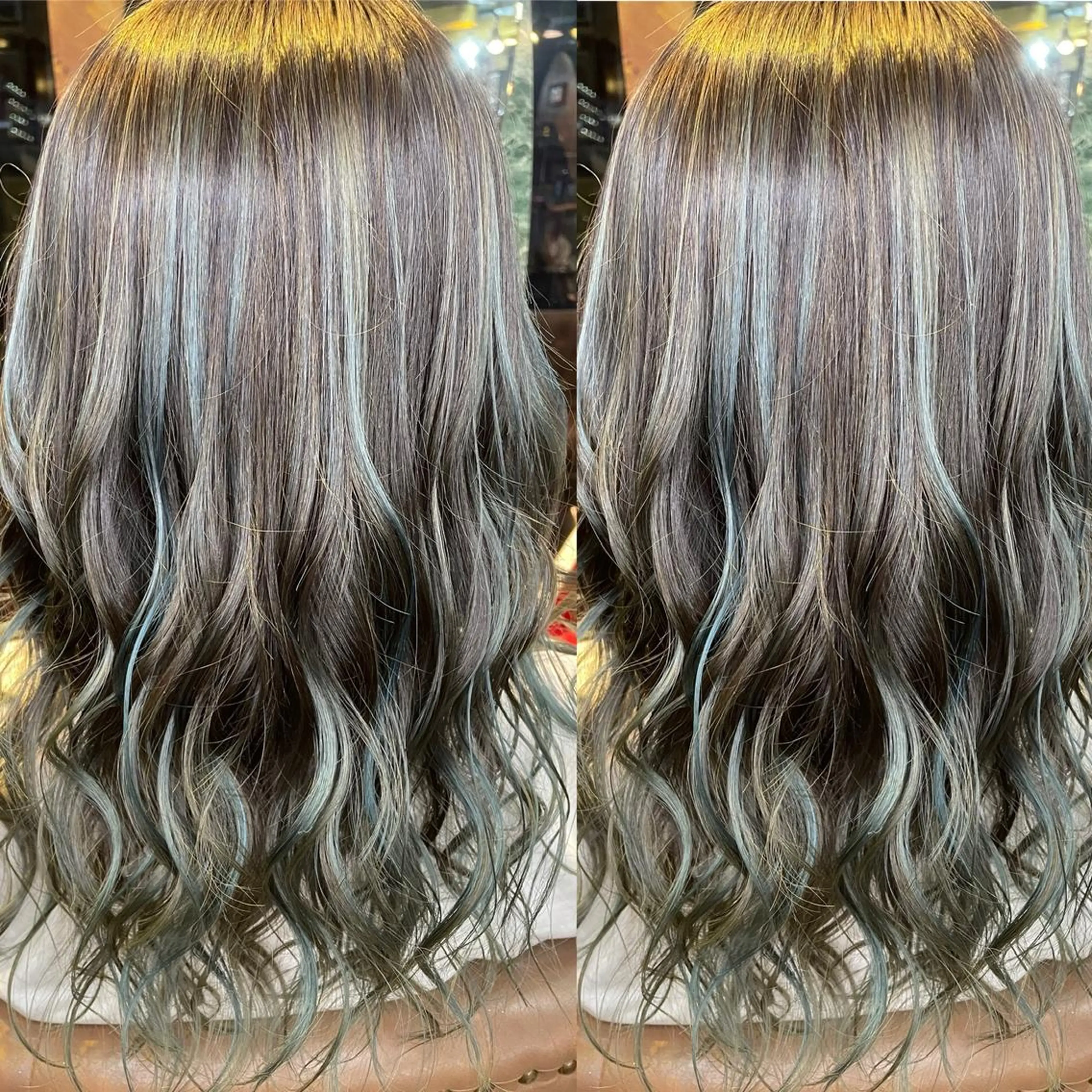 セミロング カラー ブリーチ ケアブリーチ グレージュ ハイライトカラー ハイライト 👑派手髪/カット 👑ANRYのヘアスタイル