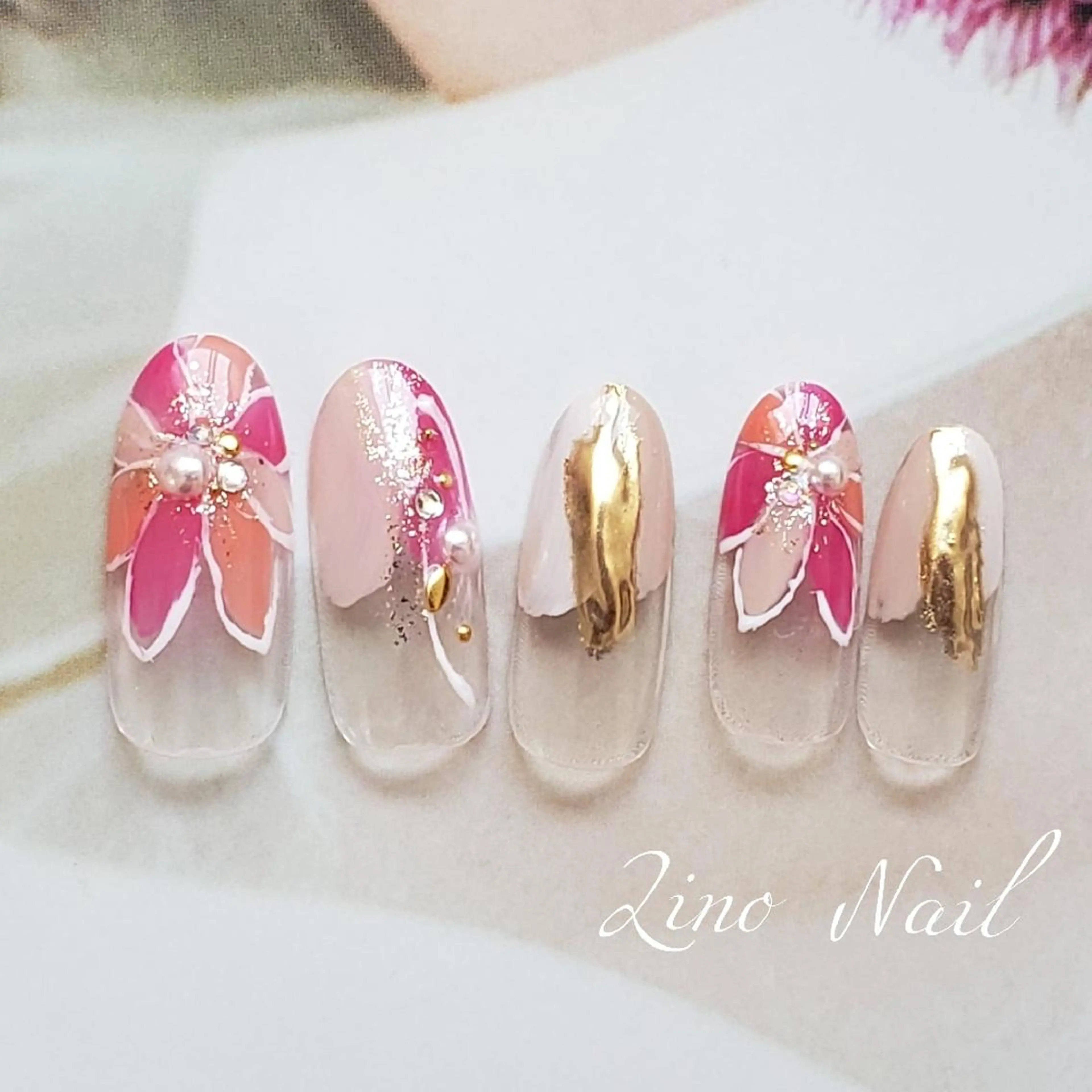 ネイル フラワーネイル ジェルネイル ミラーネイル ニュアンスネイル パラジェル Lino Nailのネイルデザイン