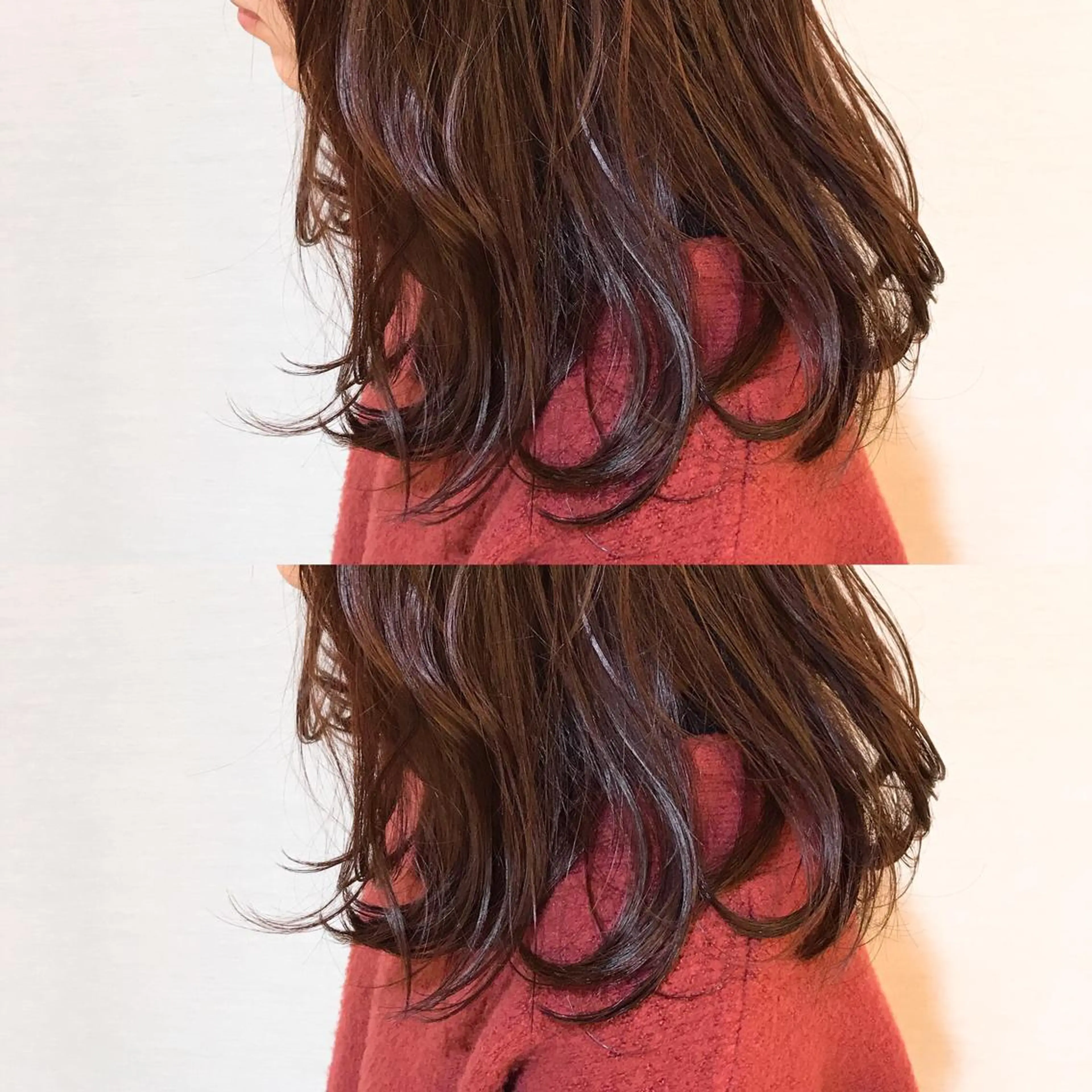 セミロング カラー ピンクカラー 韓国レイヤーカット/ ダブルカラーのヘアスタイル