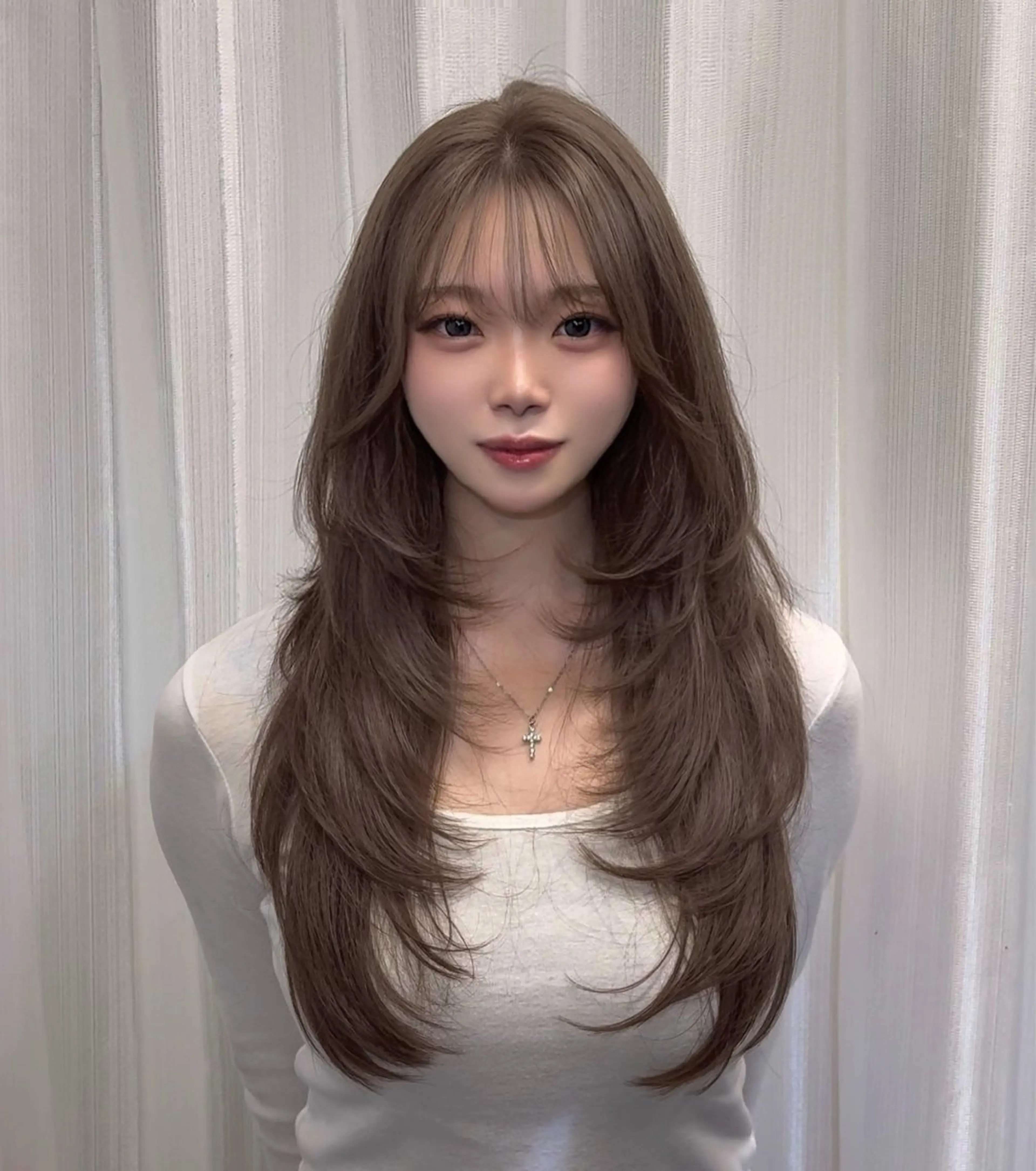 ロング カラー ベージュカラー ブリーチ ダブルカラー ヘーゼル ブリーチなしカラー ヘアカラー 🩵福岡ブリーチなし レイヤー/紫音🩵のヘアスタイル