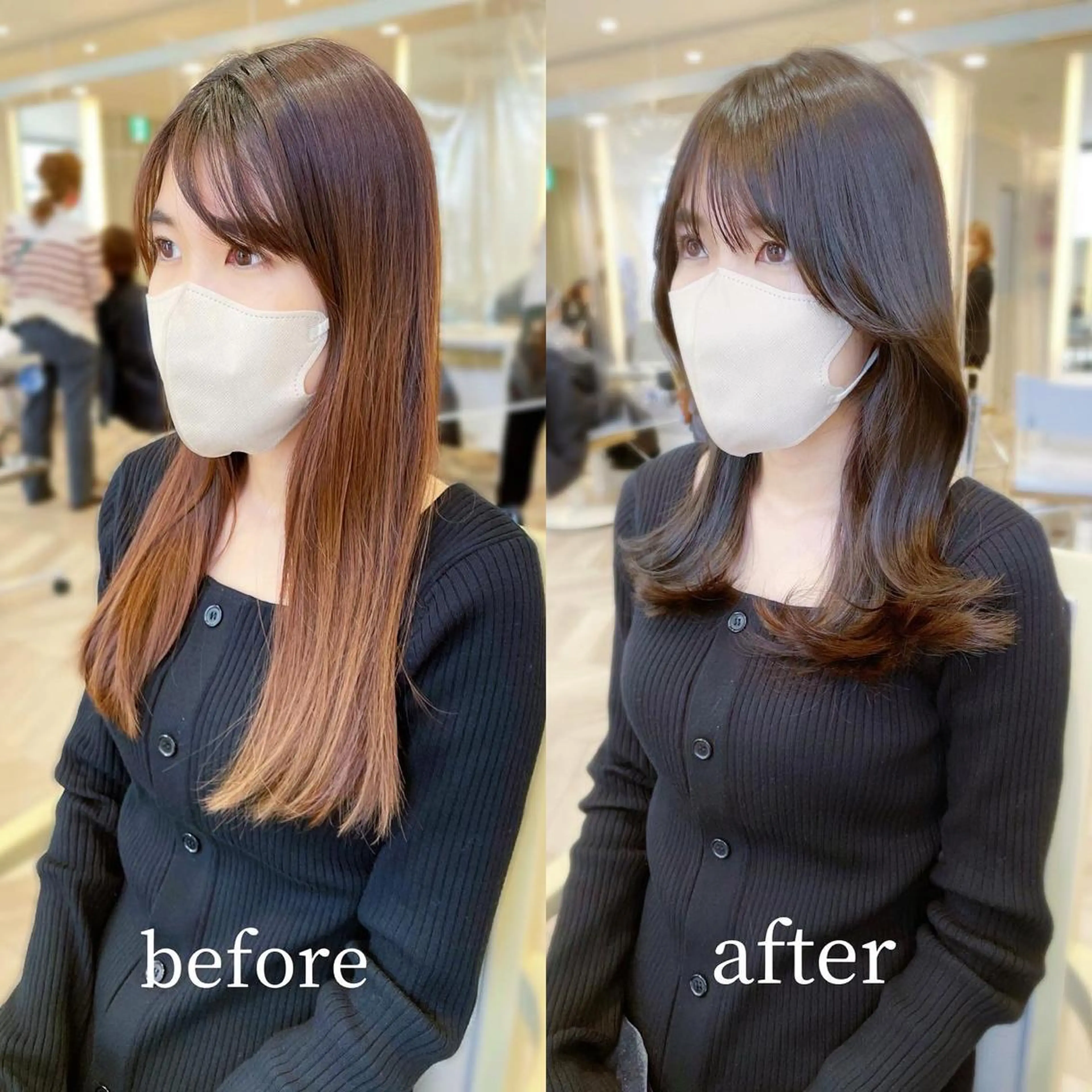 セミロング カラー 韓国レイヤーカット/ ダブルカラーのヘアスタイル