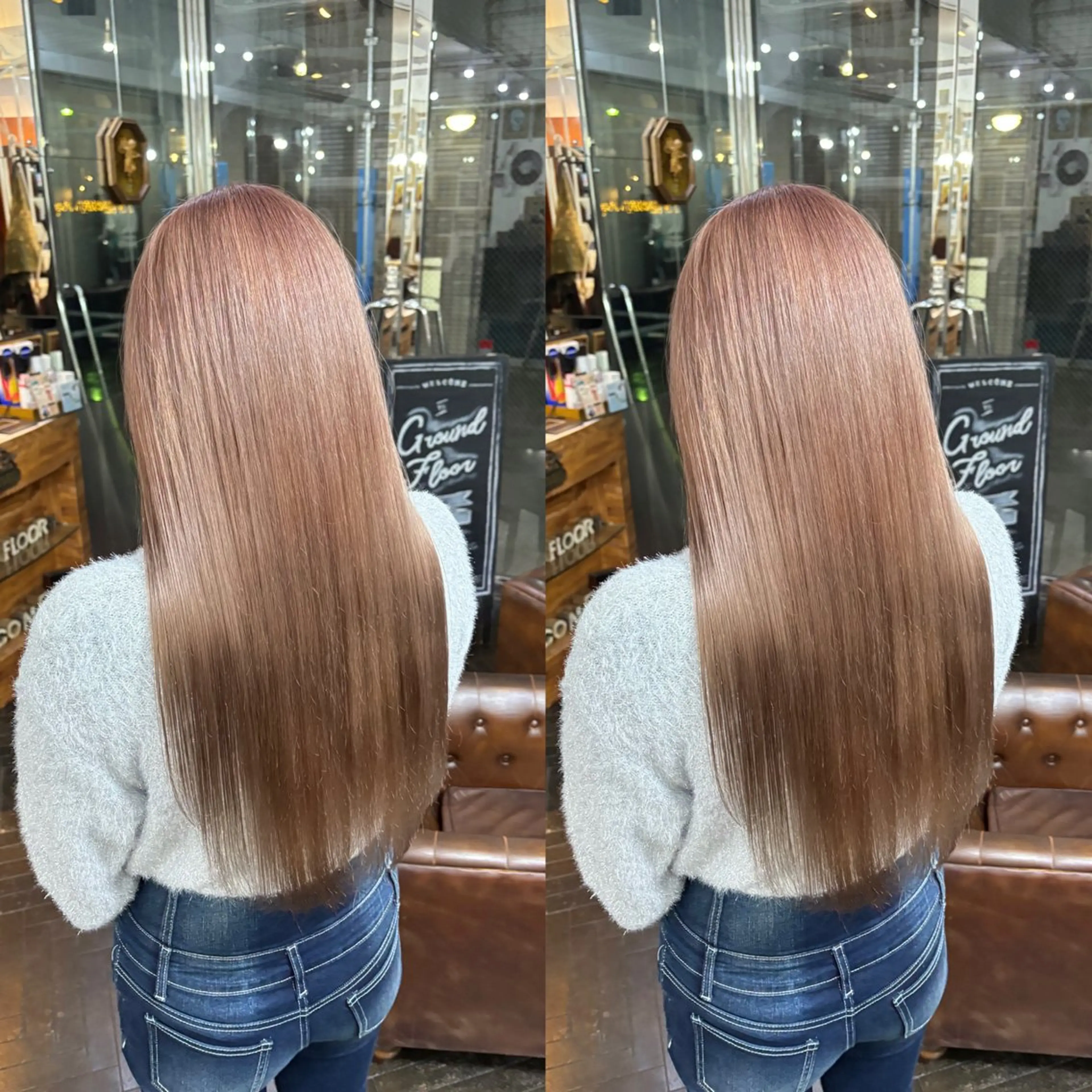 ロング カラー ベージュカラー ピンクカラー ピンクベージュ カット ヘアカラー トリートメント 💎ハイトーン/艶 カラー モエカ💎のヘアスタイル