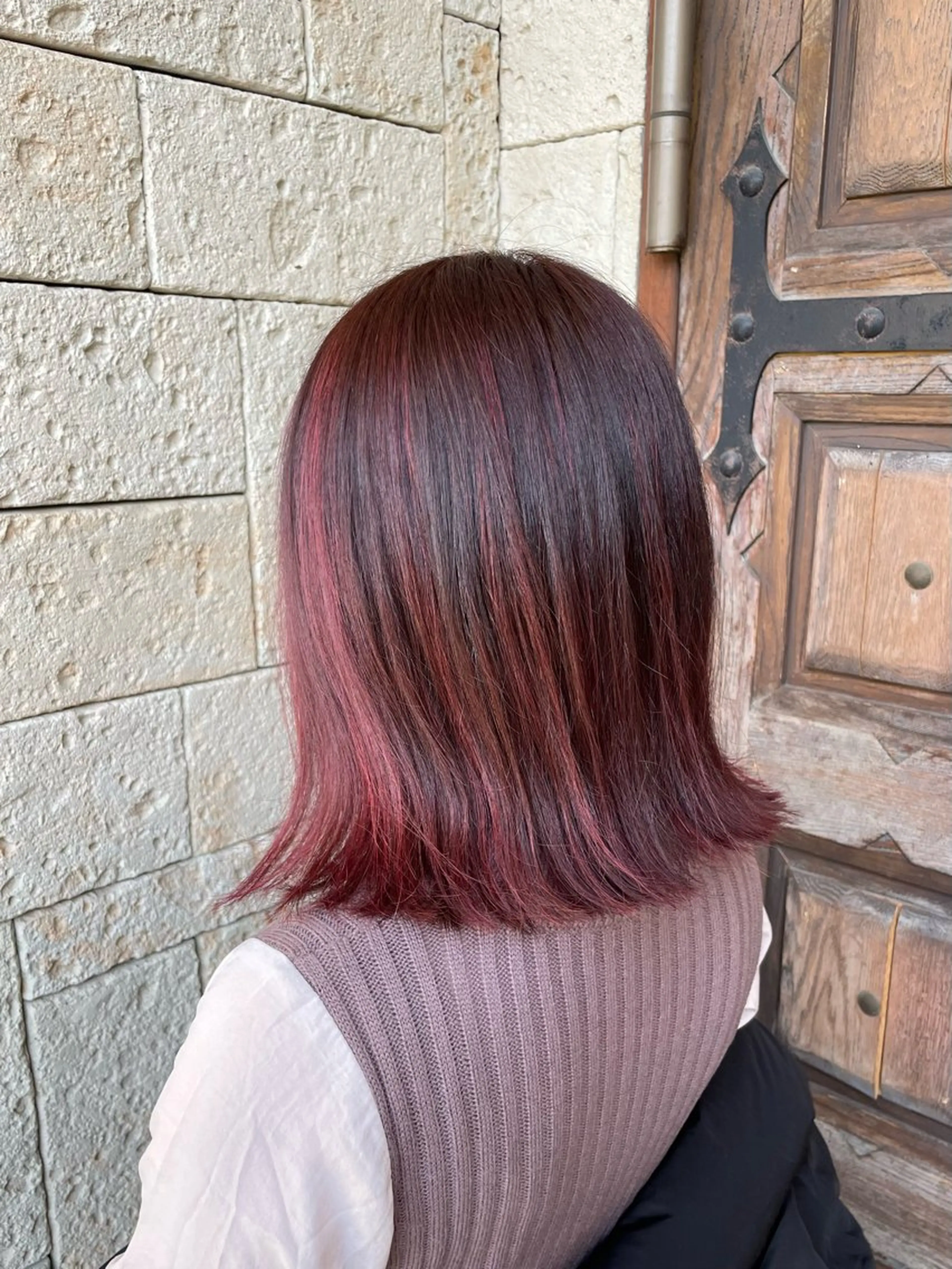 ミディアム ピンクブラウン ハイライト 木村 一葵のヘアスタイル