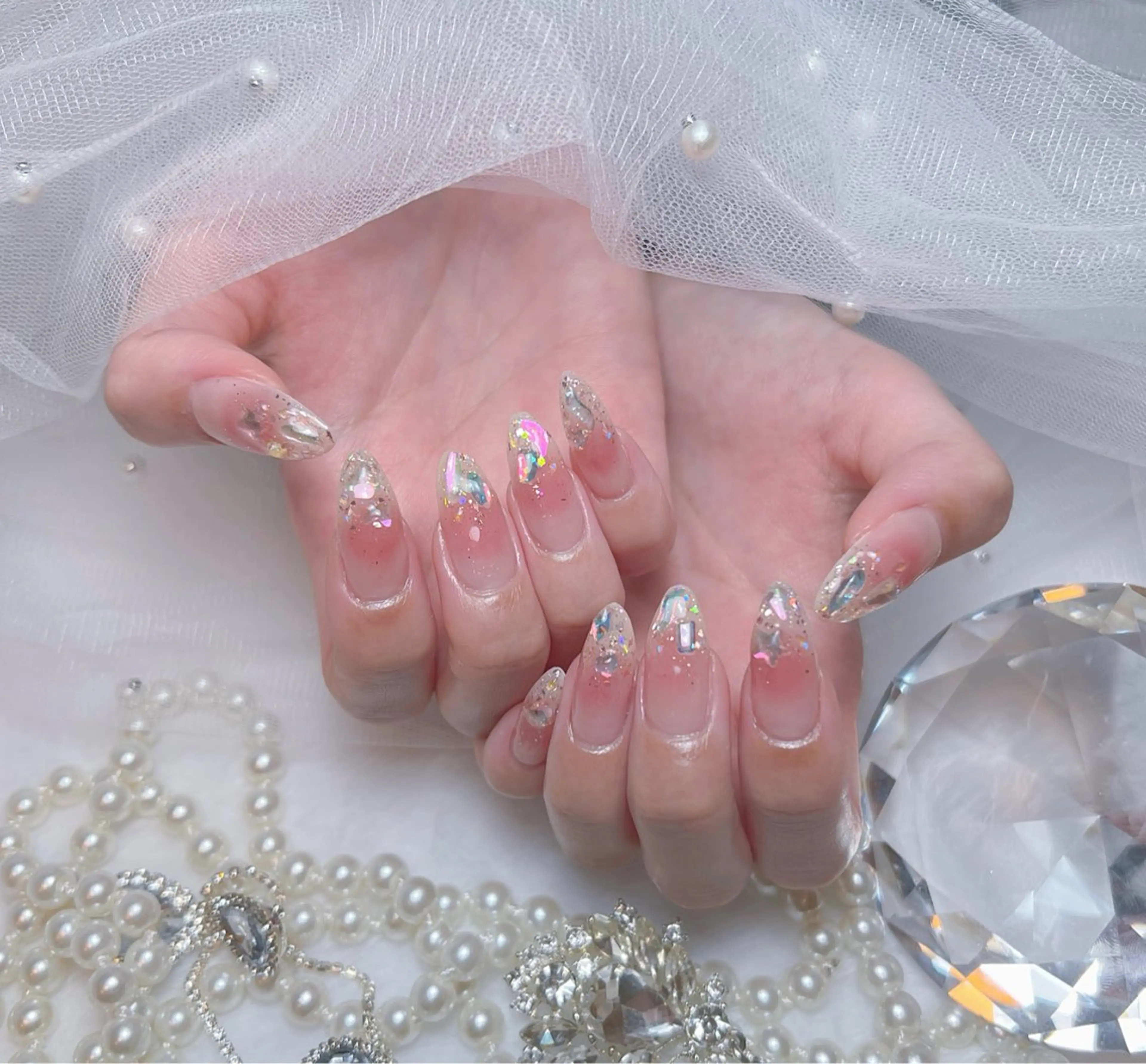 ネイル アートネイル オーロラネイル チークネイル 長さ出し フットネイル Miya _nailのネイルデザイン