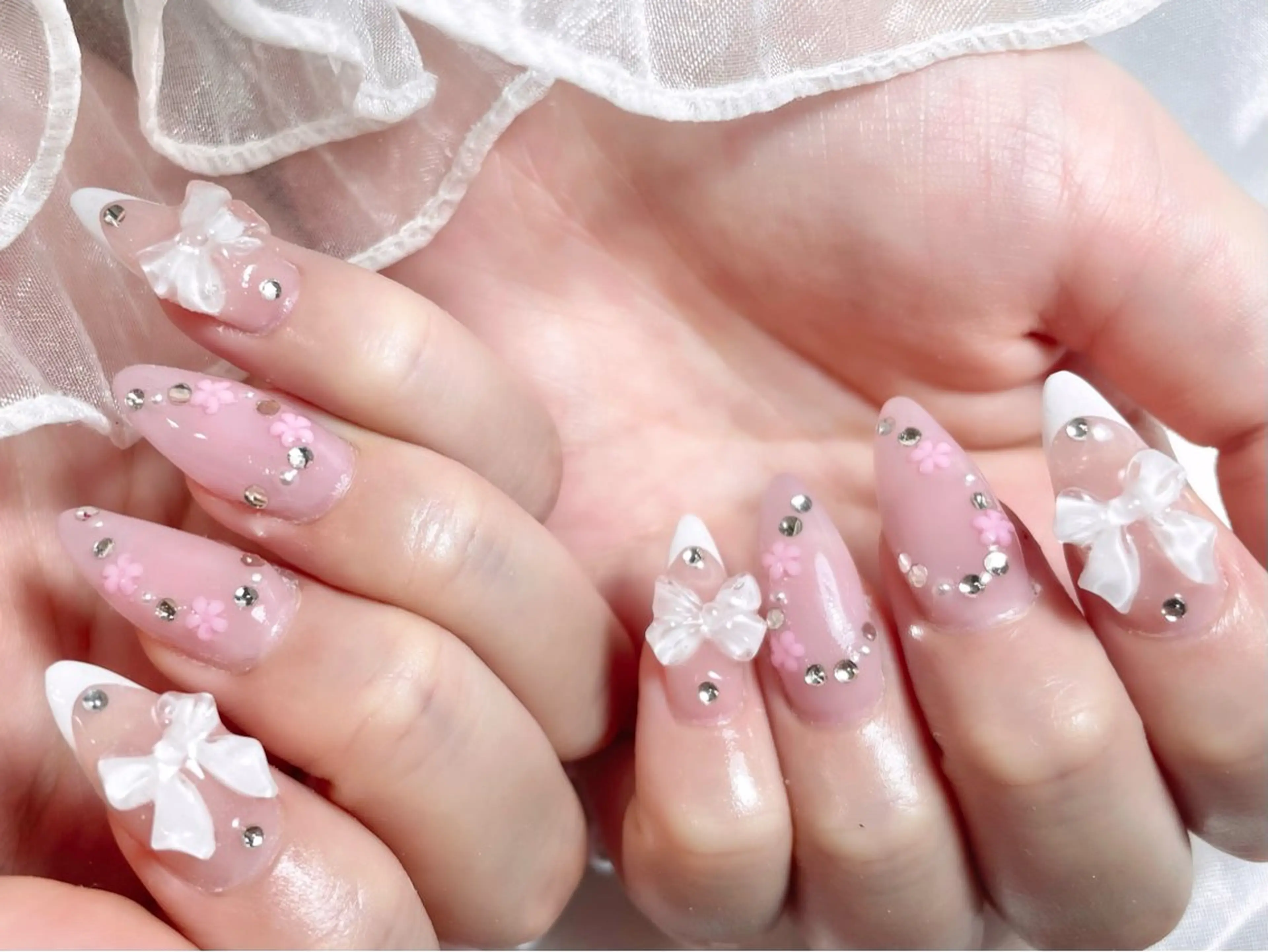 ネイル フラワーネイル ジェルネイル ハート ロングネイル パラジェル ハンドネイル ゆりか ジョアアンジェ福島のネイルデザイン