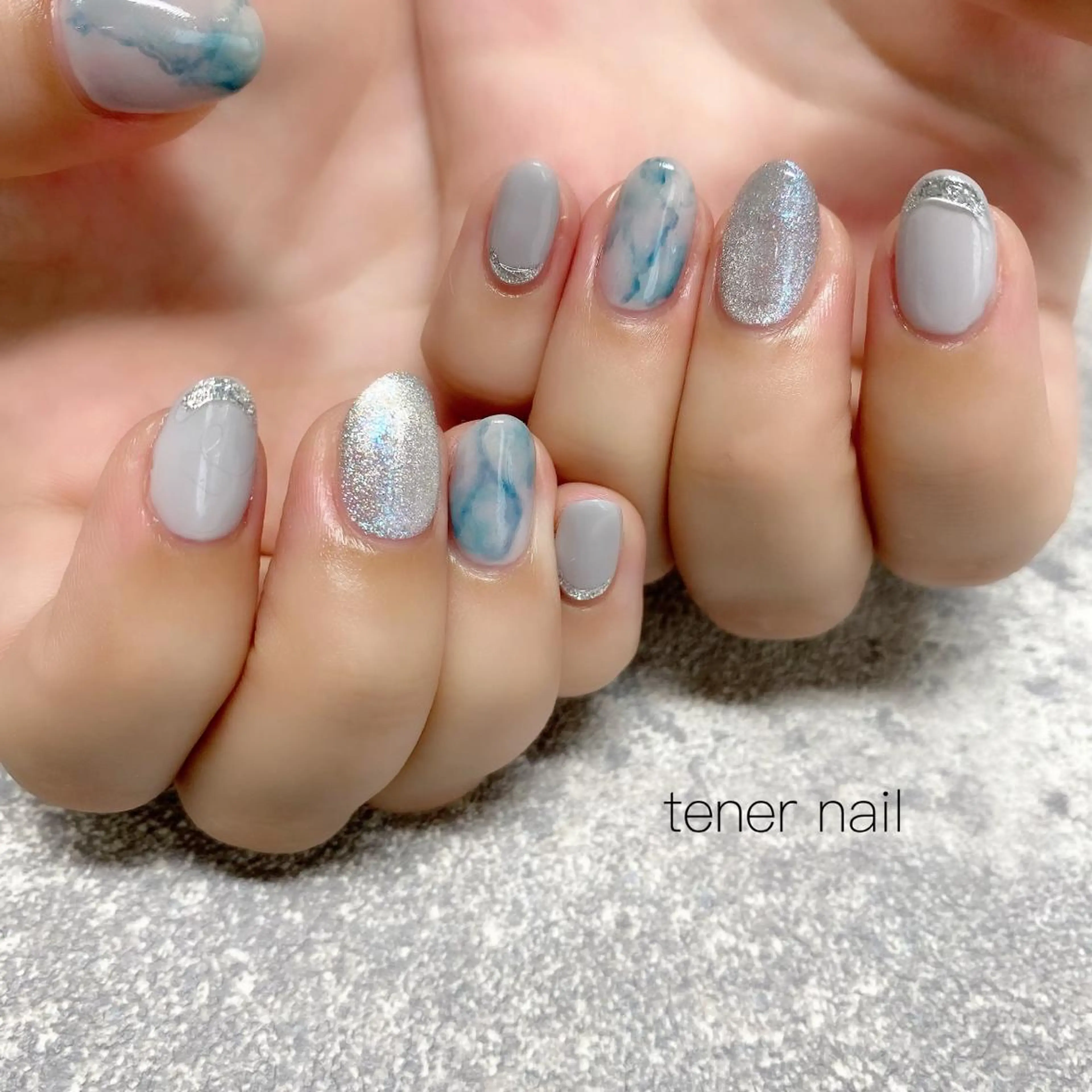 ネイル アートネイル ブルー 大理石ネイル(マーブル) ニュアンスネイル テネルネイル tener nailのネイルデザイン