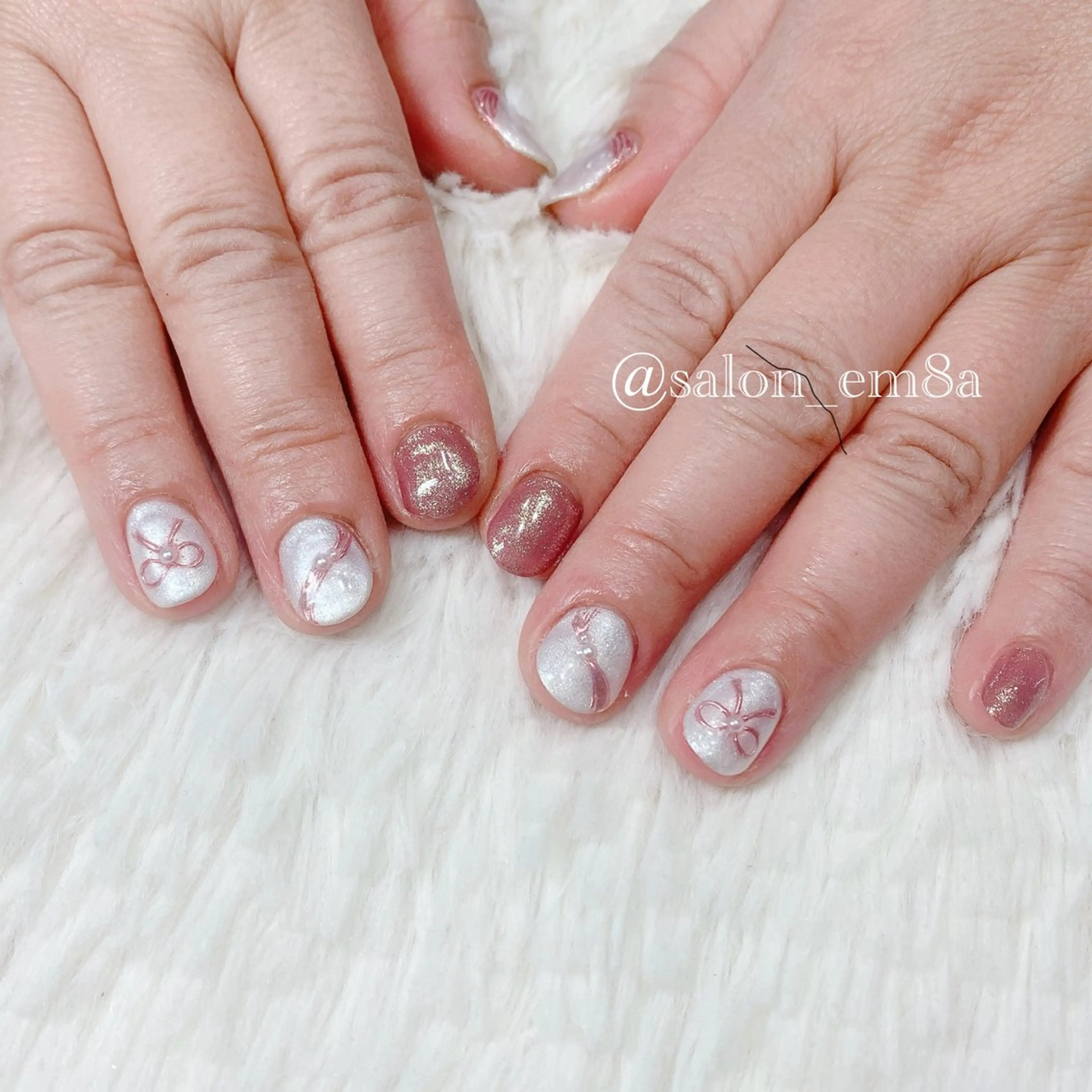 ネイル リボン ハンドネイル salon EM&A emiのネイルデザイン