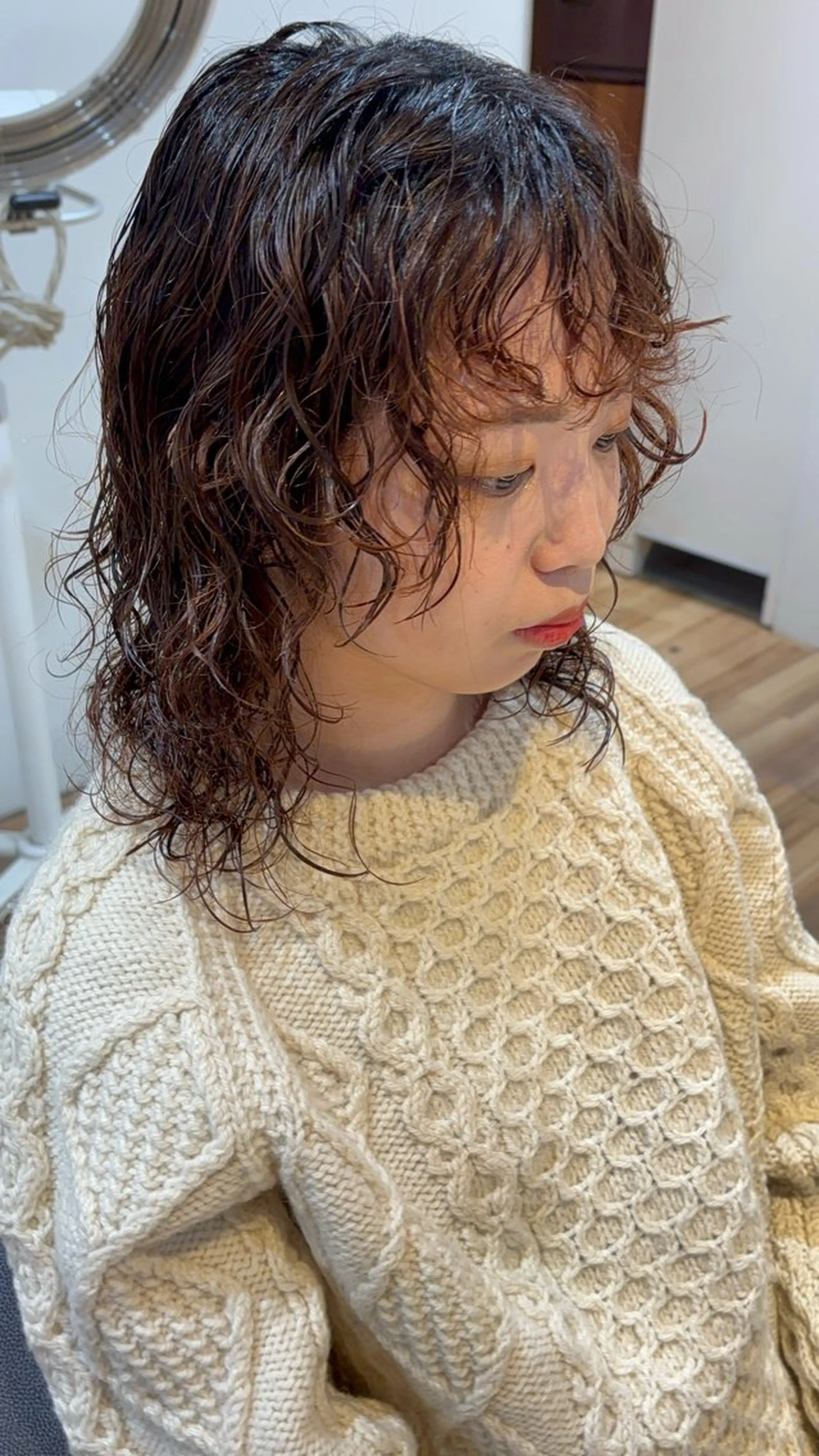 ミディアム パーマ カット パーマ しみず さくら🌸のヘアスタイル