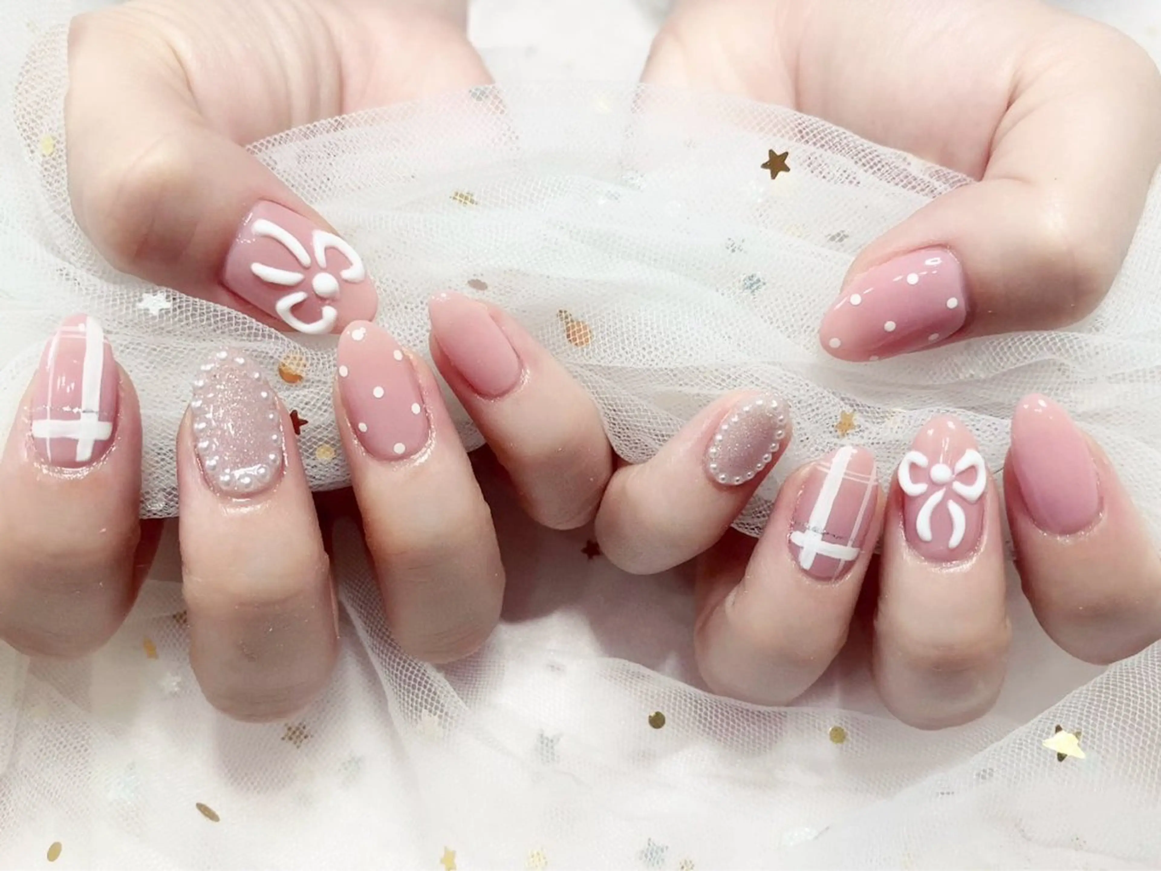 ネイル リボン ハンドネイル ジョリ kasumi🌹💅のネイルデザイン