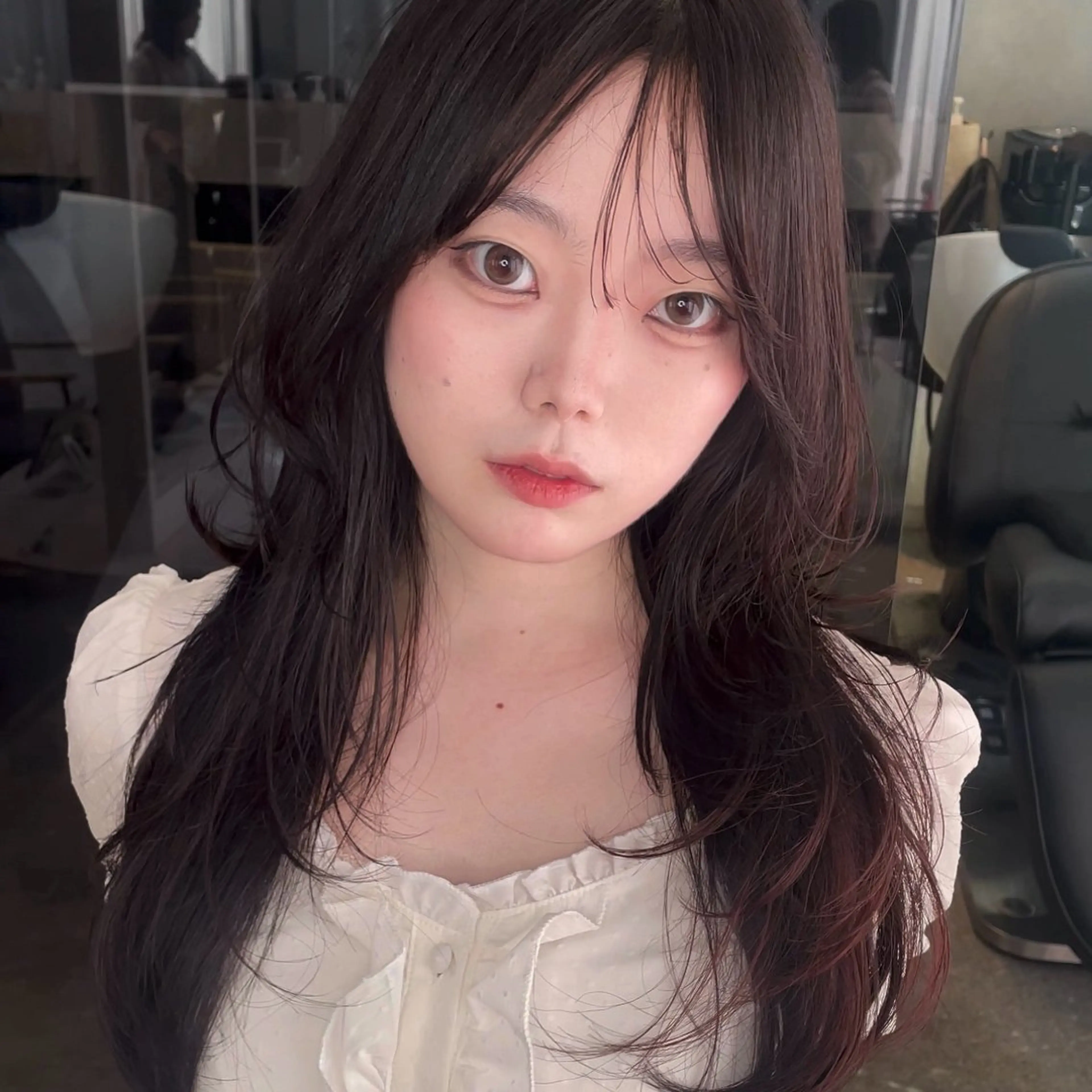 ロング ロングレイヤー ケアカラー ハッシュカット ハイレイヤー 髪質改善 ハッシュカット🖤✨ 顔周り/韓国ヘアのヘアスタイル