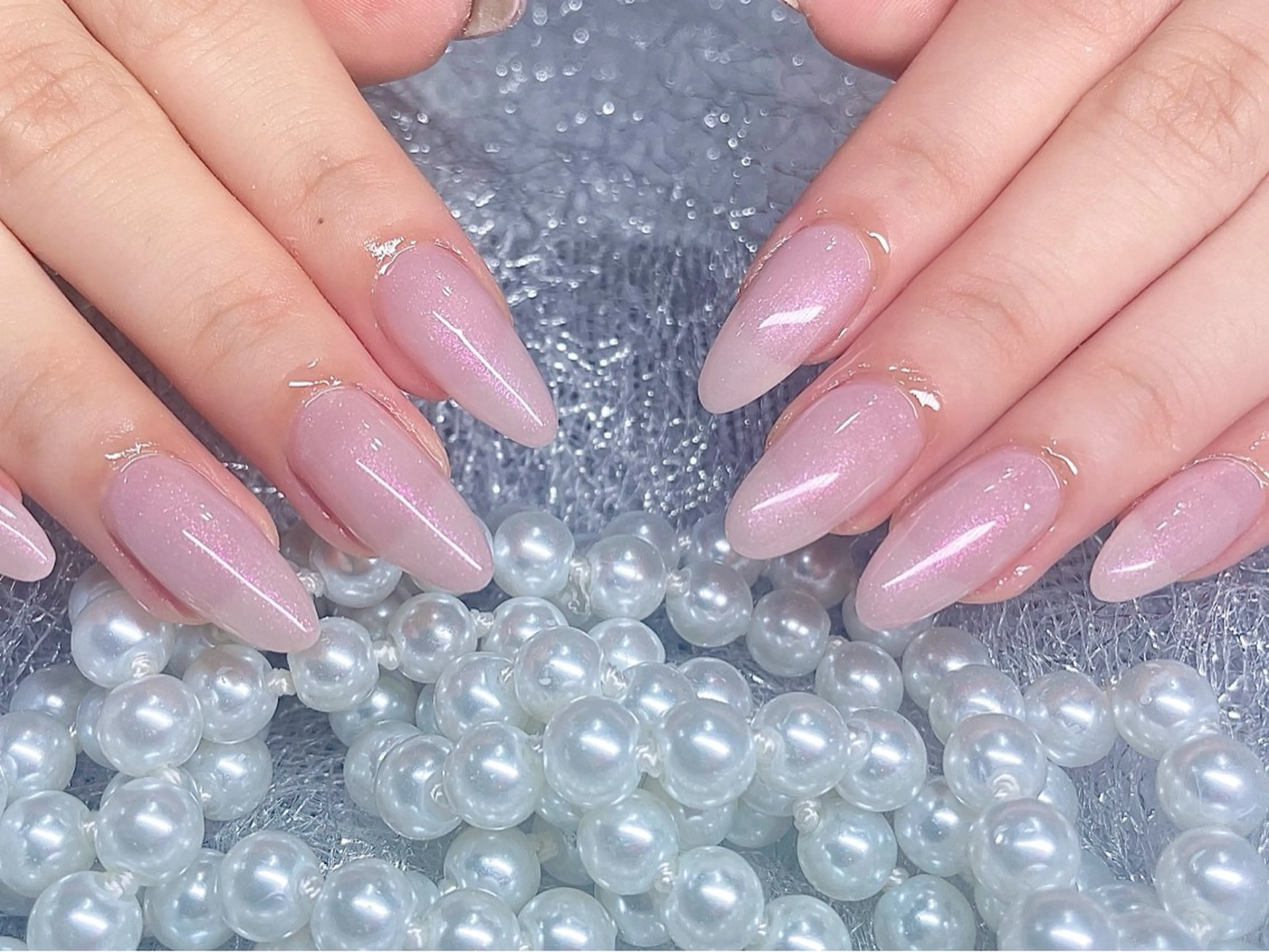 ネイル 長さ出し フットネイル フレンチネイル ジェルネイル ガラスフレンチ More Glam渋谷店のネイルデザイン