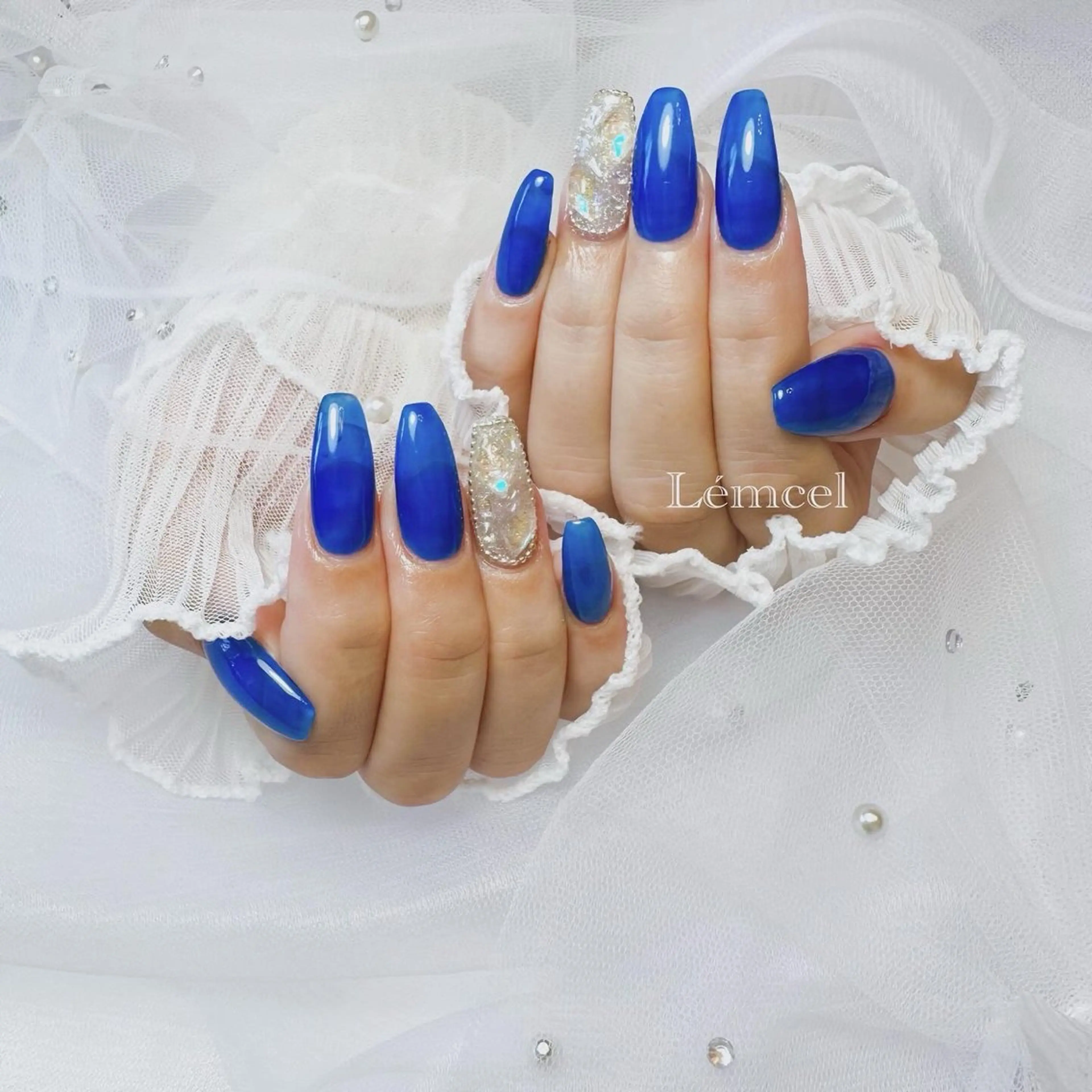 ネイル ブルー ワンカラーネイル Lémcel ﾘｼｪﾙのネイルデザイン