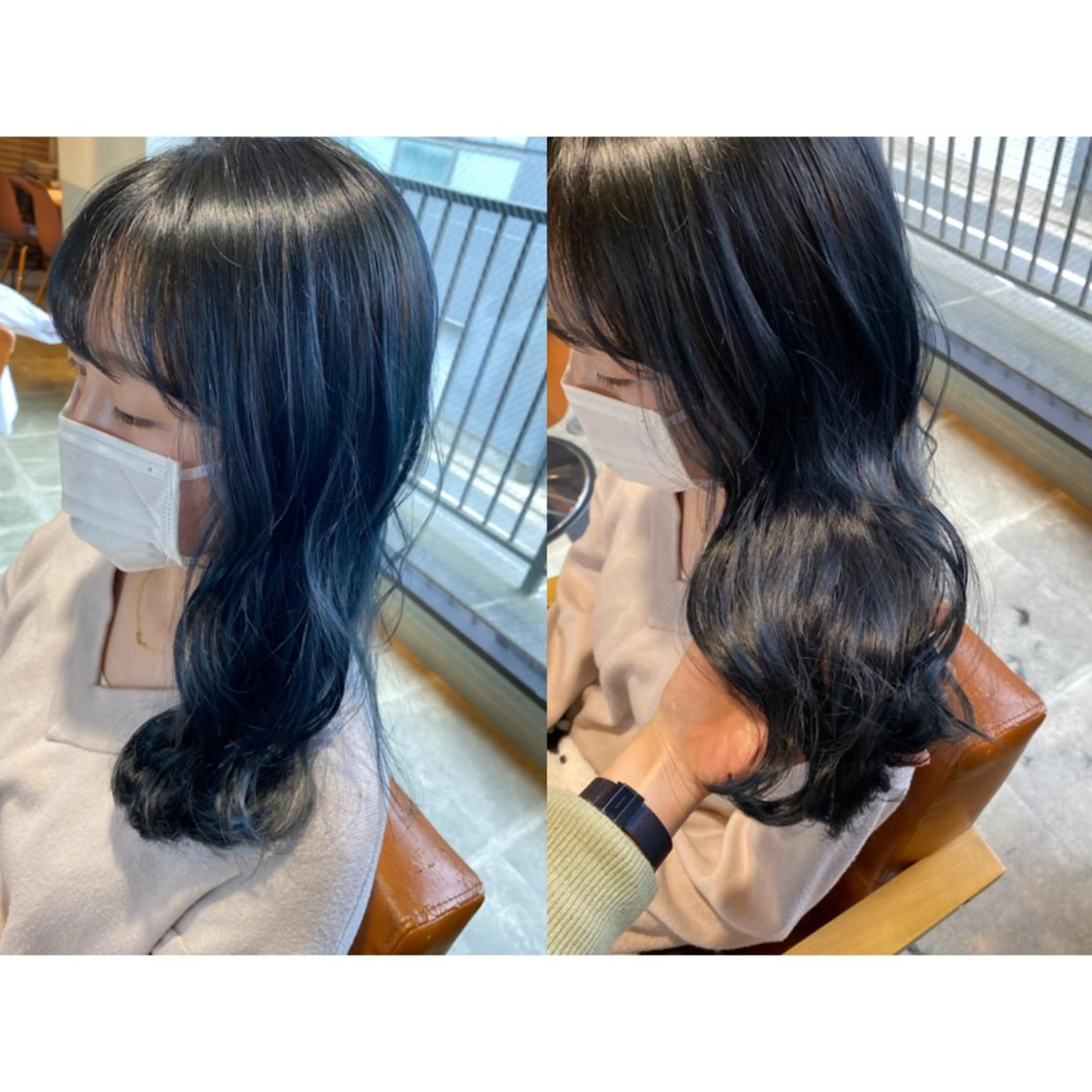 カラー 黒髪 ブルーカラー ブルーブラック 🐻結んで可愛い hair EMI🐻のヘアスタイル