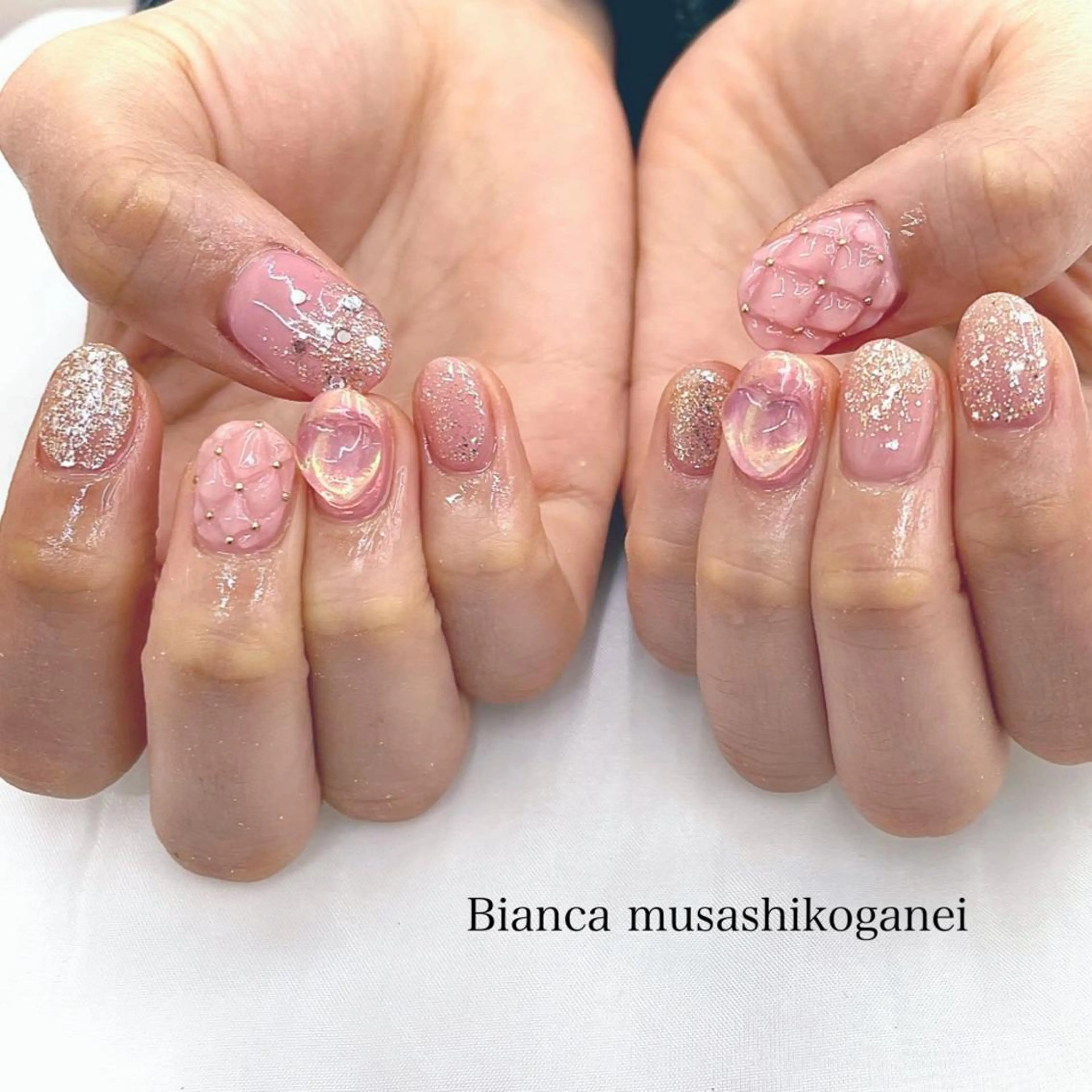 ネイル クリアネイル ハート キラキラネイル Bianca 武蔵小金井　ほしののネイルデザイン