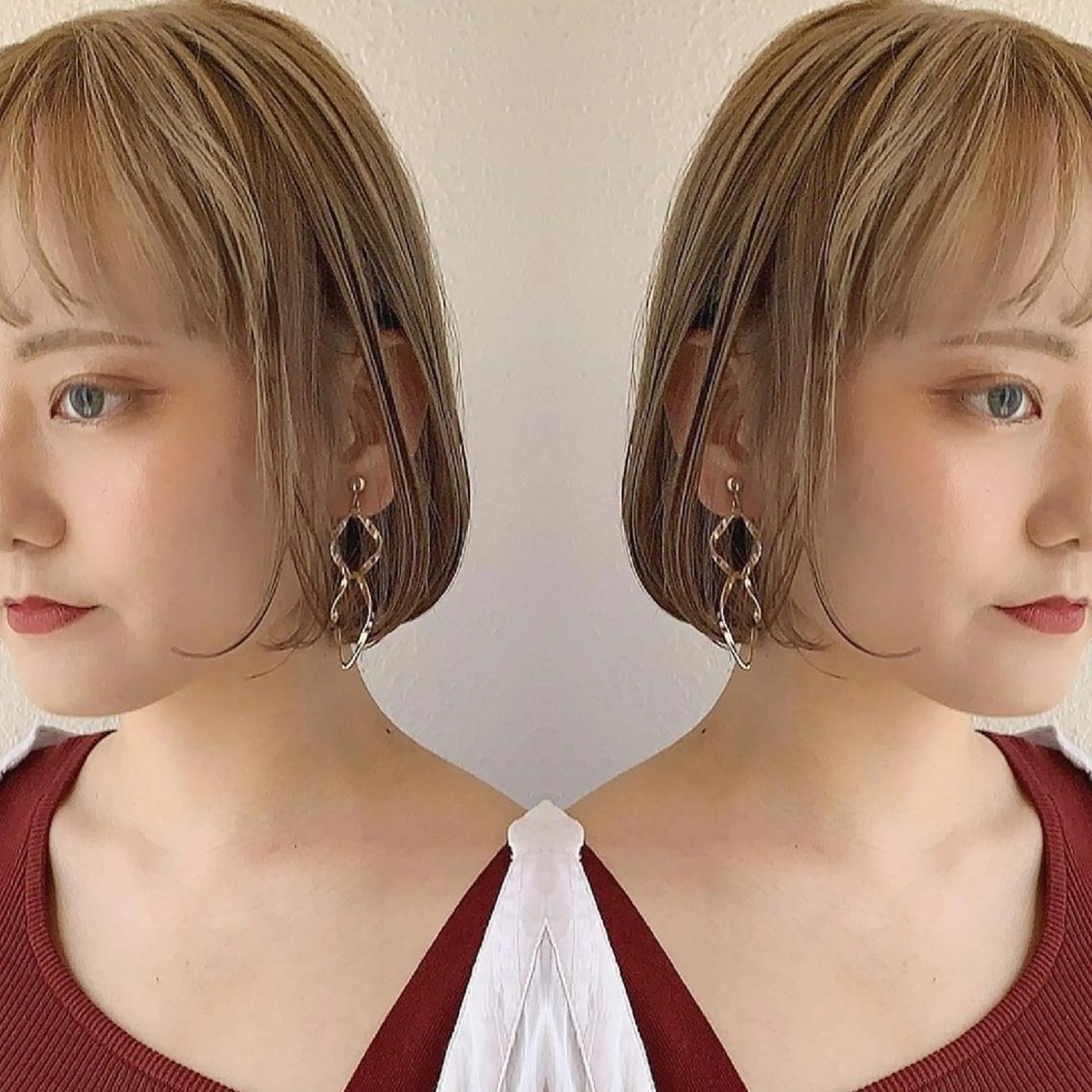 ミディアム カラー ヘアアレンジ ベージュカラー ミルクティーベージュ カット ヘアカラー 竹内啓太 ボブのヘアスタイル