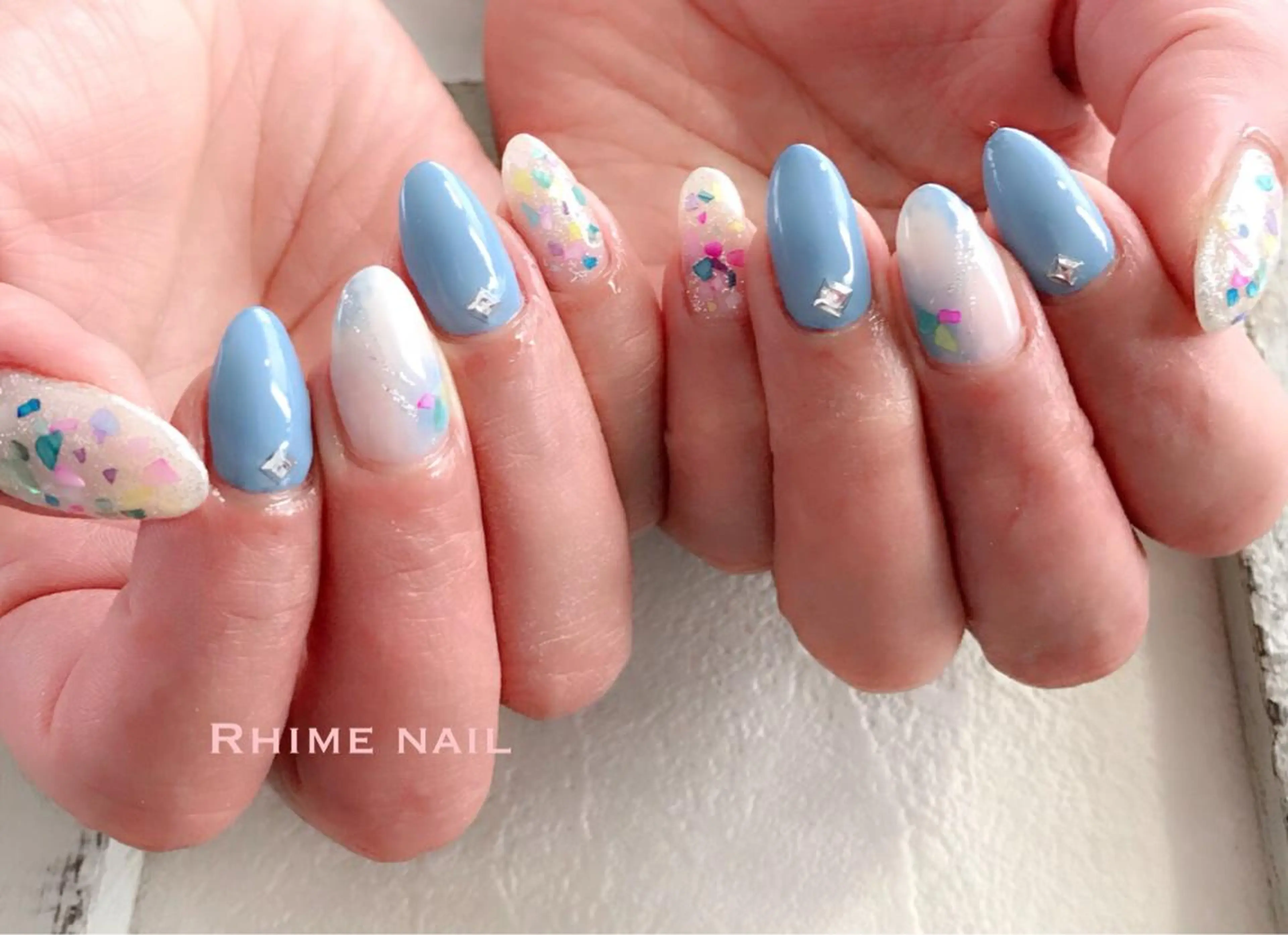 ネイル ブルー Rhime nail ライムネイルのネイルデザイン