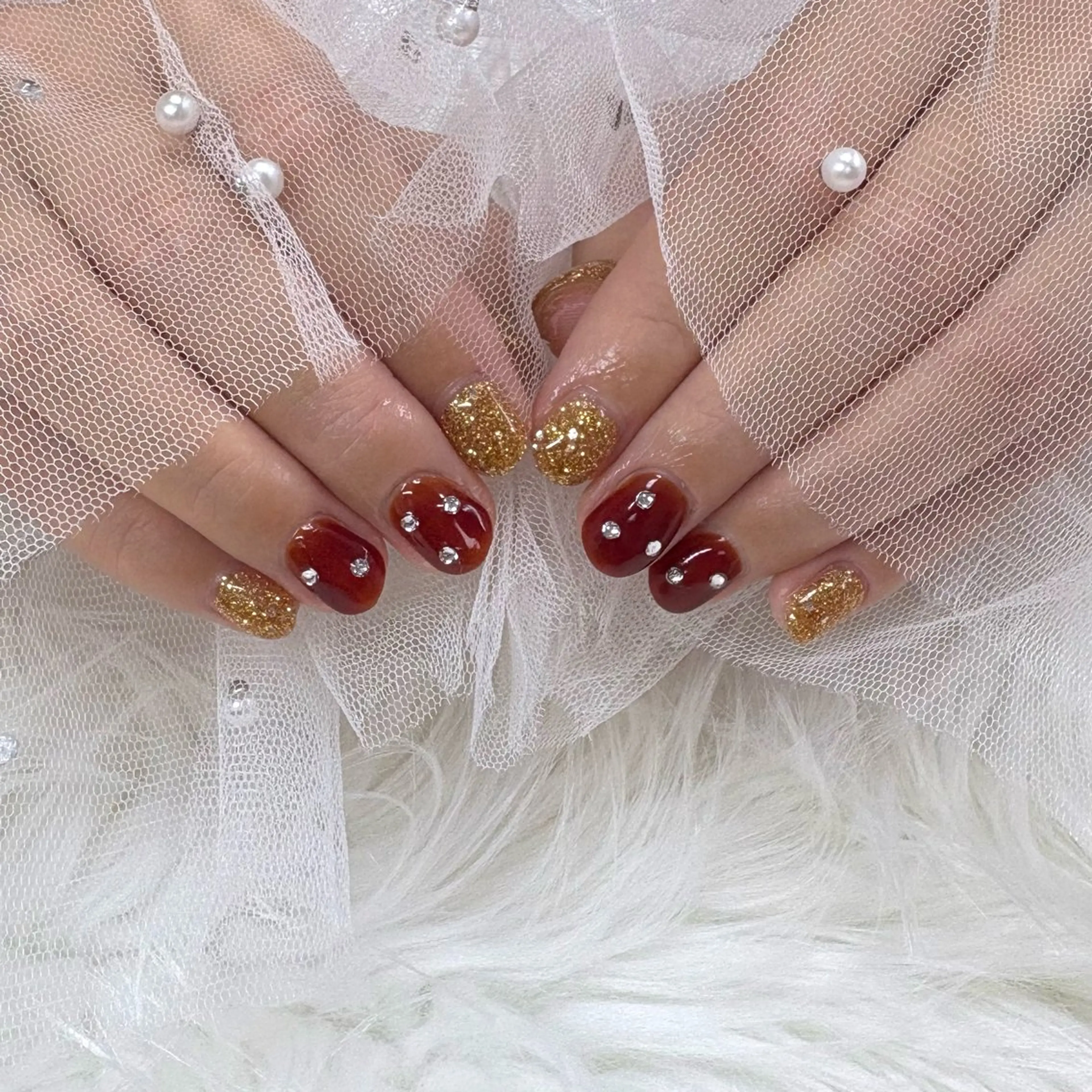 ネイル べっ甲ネイル ストーンネイル ハンドネイル SHINE nail salonのネイルデザイン