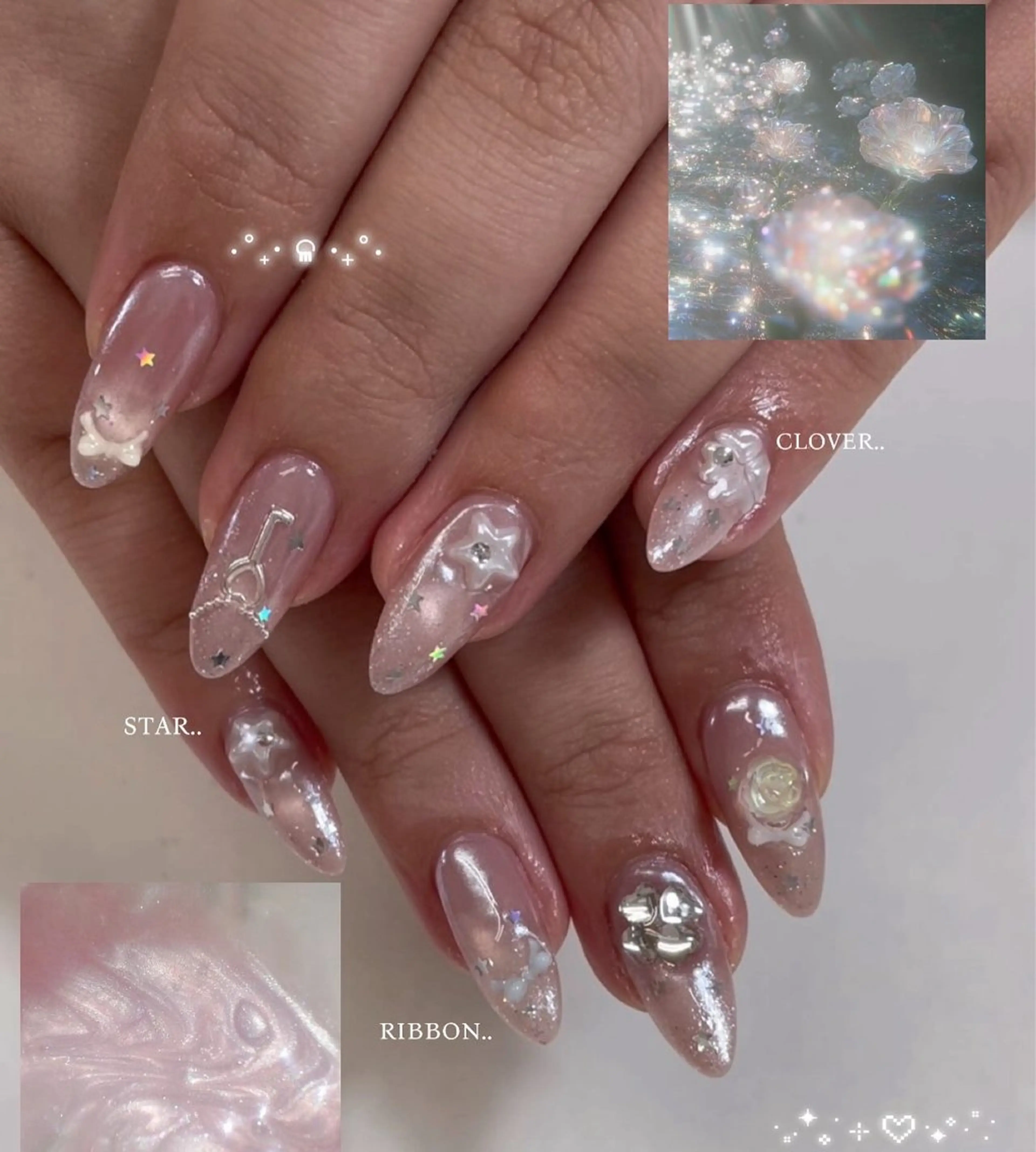 ネイル 氷ネイル・うるうるネイル マグネットネイル ミラーネイル ハンドネイル MINAMI໒꒱ Y2K、韓国ガーリーのネイルデザイン