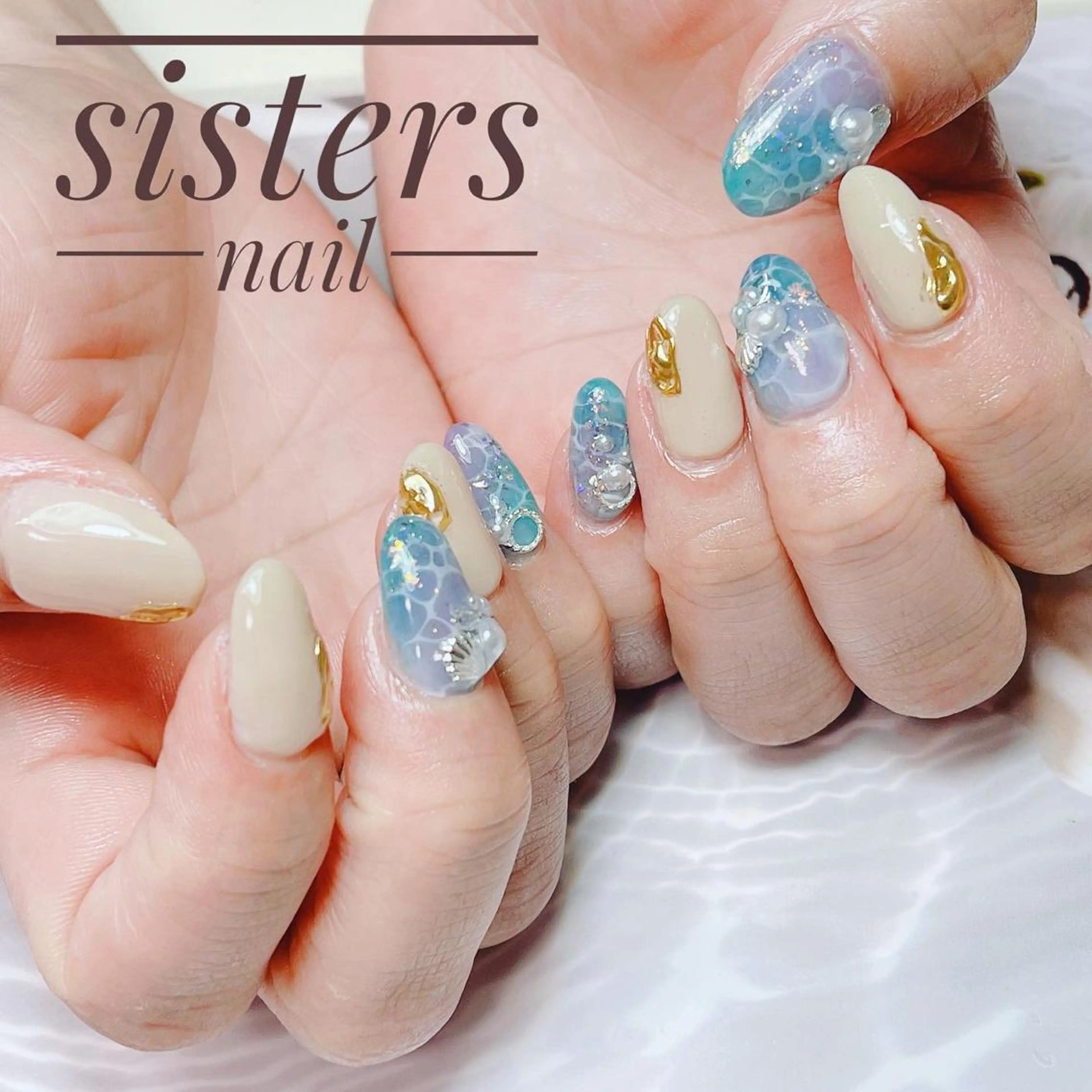 ネイル アートネイル キラキラネイル ニュアンスネイル 夏ネイル sisters nail.fのネイルデザイン