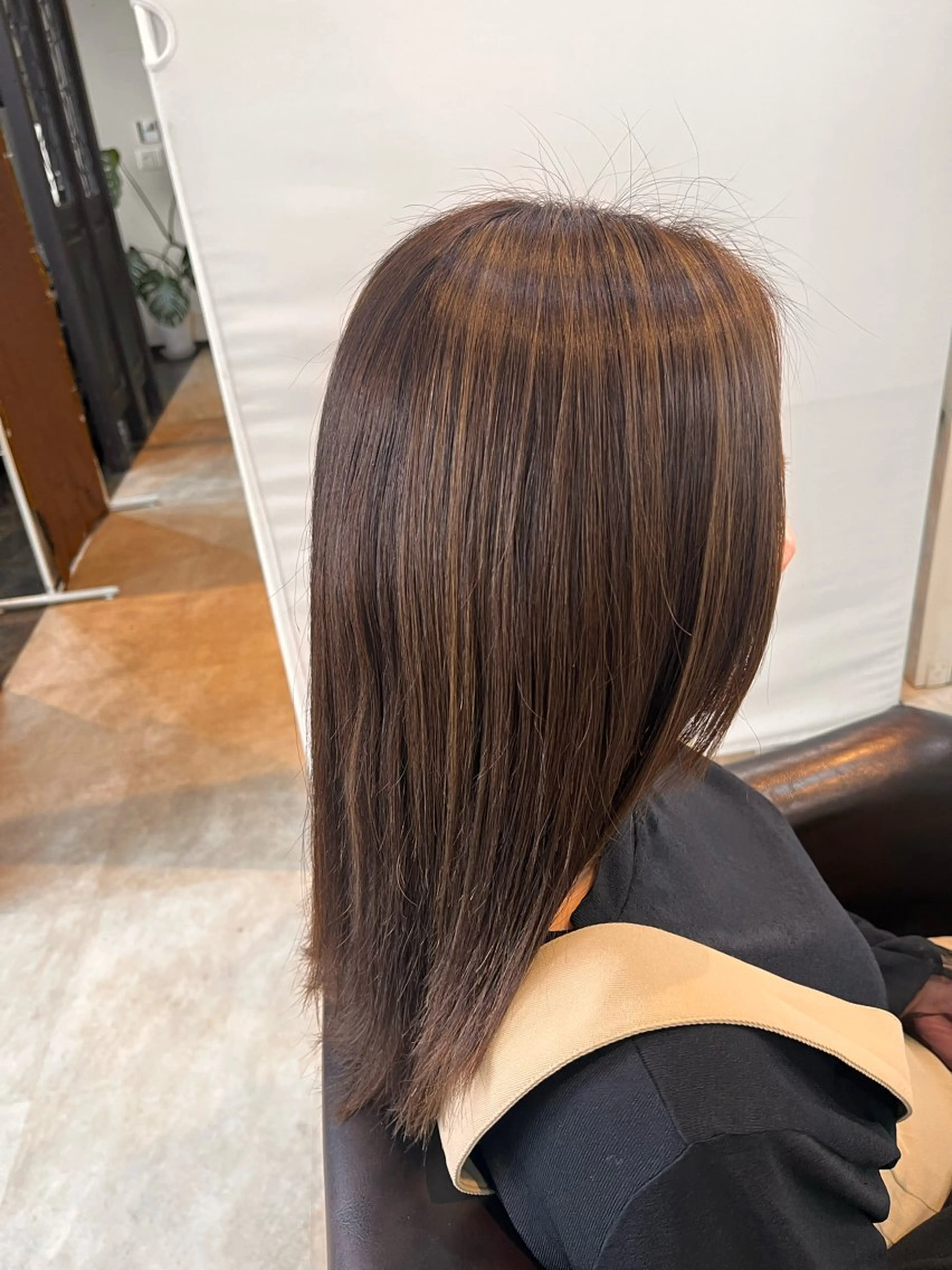 セミロング カラー グレージュ ハイライトカラー ハイライト 大石 藍のヘアスタイル