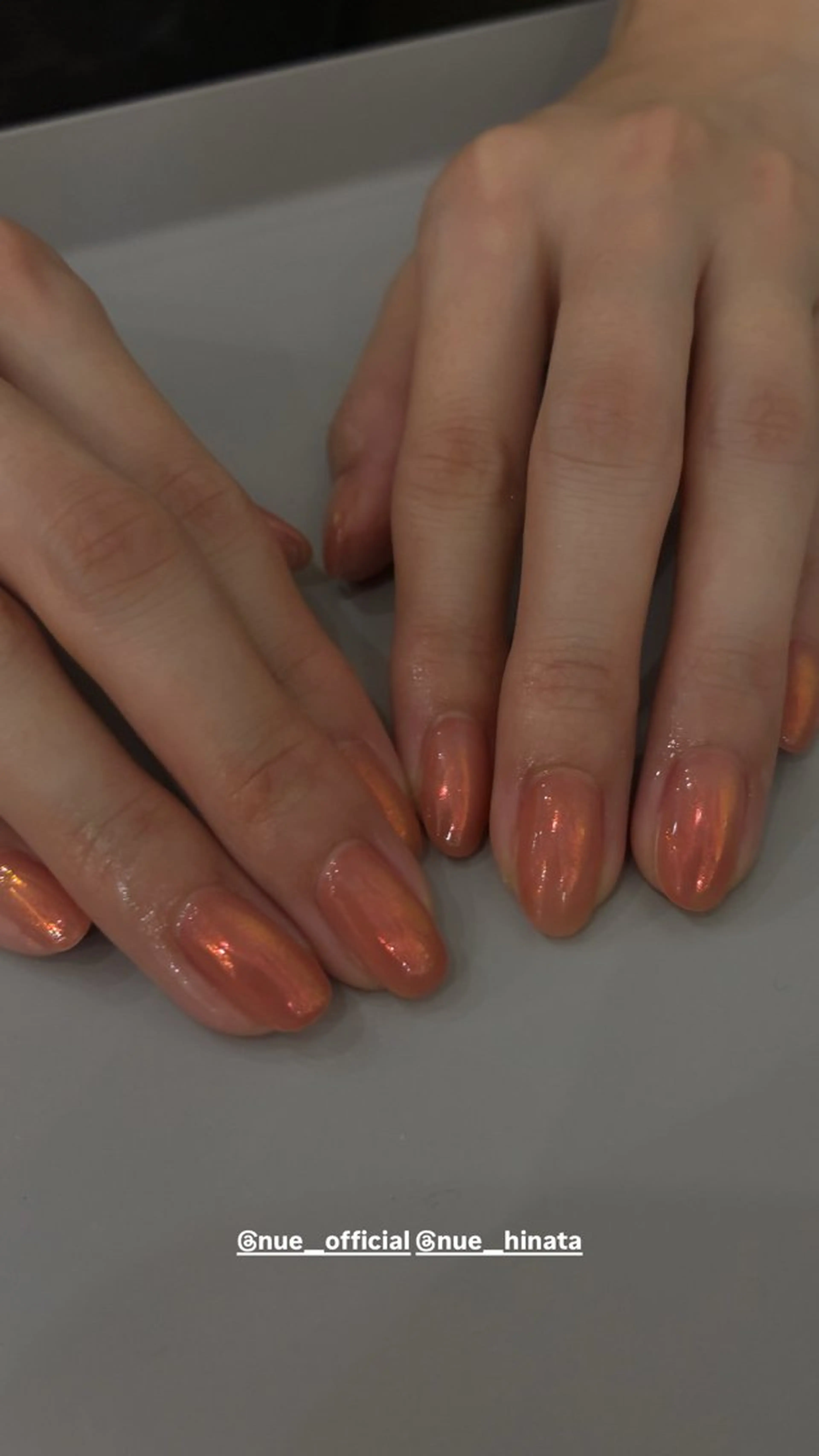 ネイル オーロラネイル オレンジ nue【ムー】 ひなたのネイルデザイン