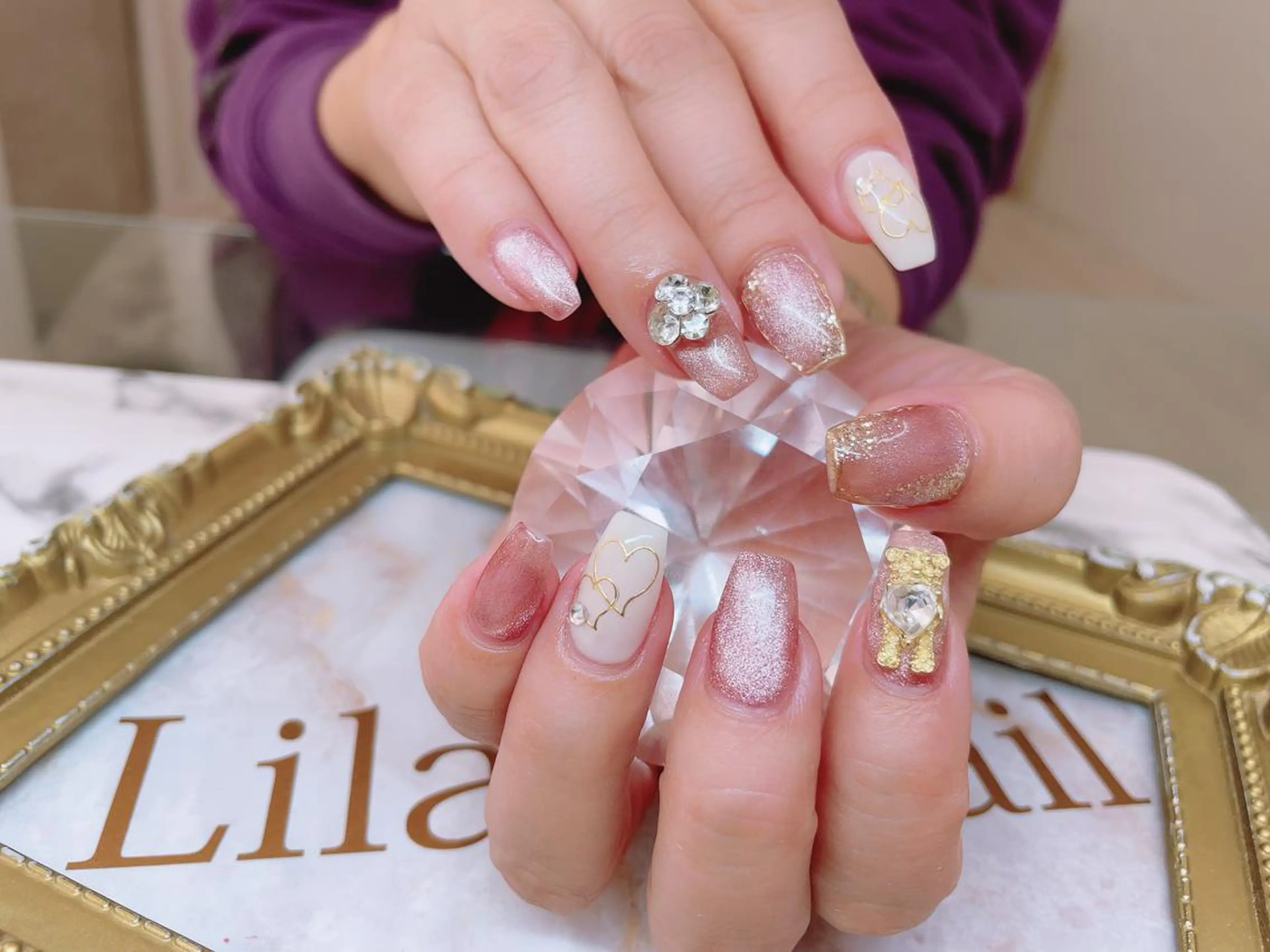 ネイル 入学式 ジェルネイル 卒業式 ハードジェル ハート Lilas Nailのネイルデザイン