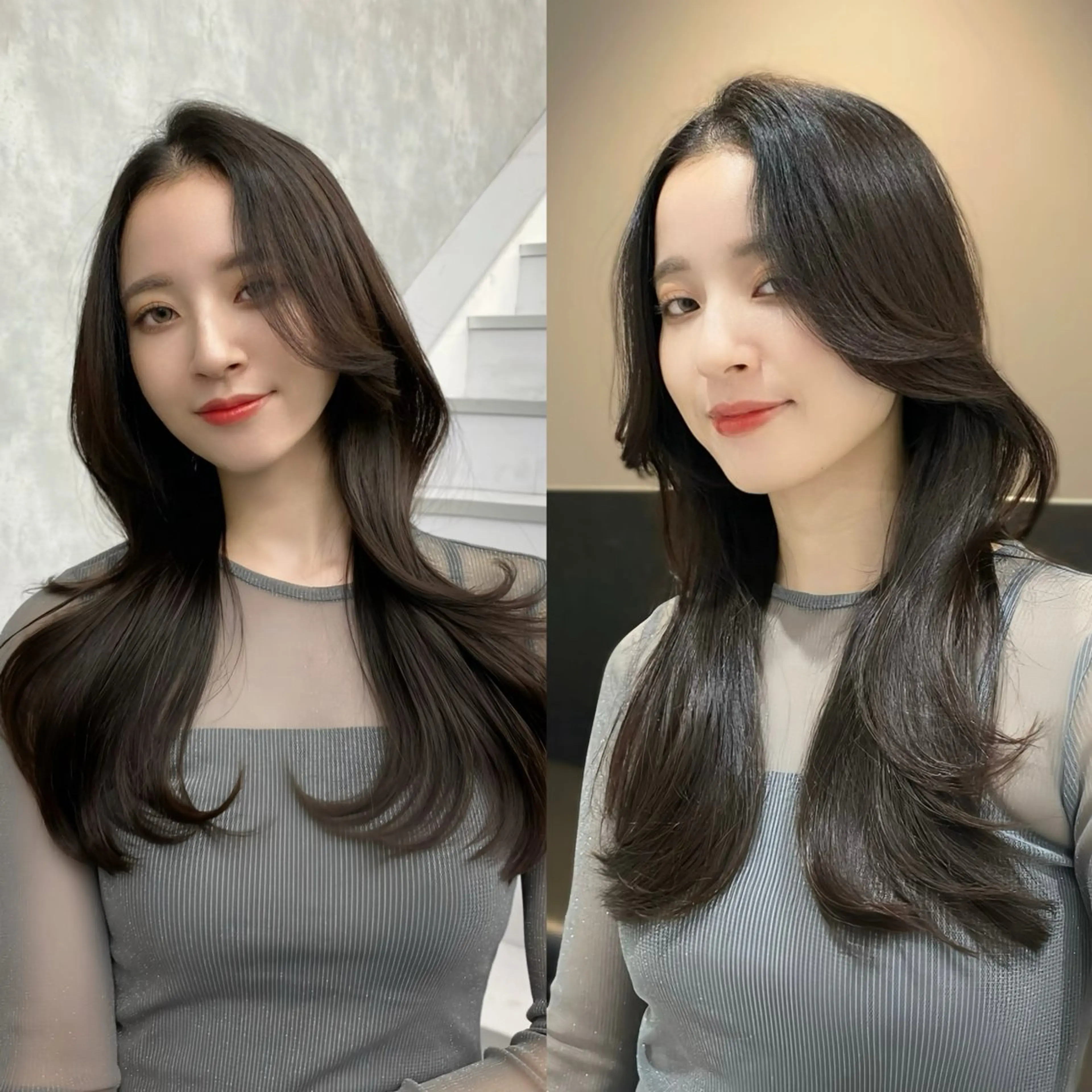 ロング カラー ハッシュカット 韓国風ヘア レイヤーカット ワンホンヘア レイヤー/艶カラー /韓国ヘア/高松のヘアスタイル