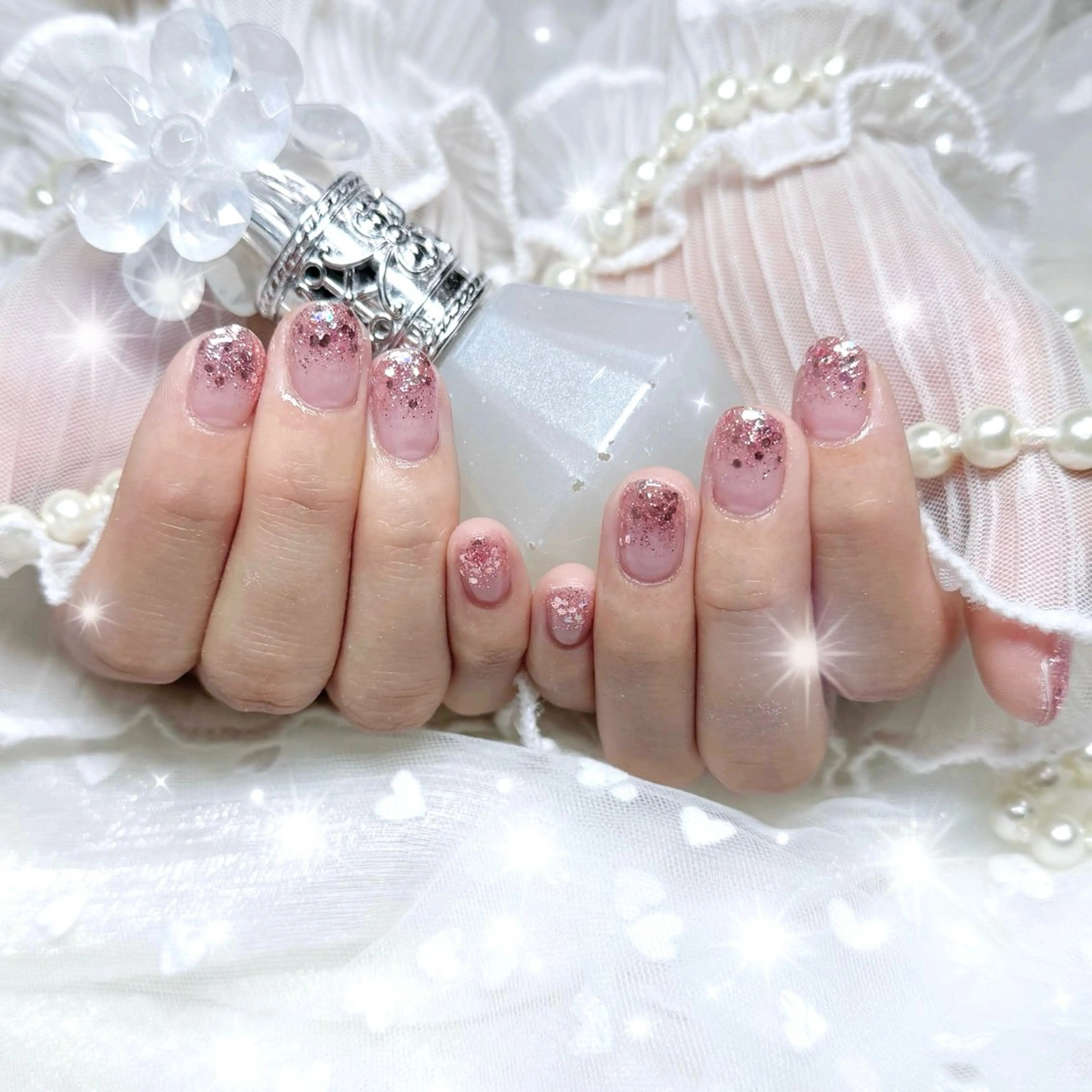 ネイル ラメ(グリッター) ラメグラデーション ショートネイル ハンドネイル 🎀Mai 🎀✩.*のネイルデザイン