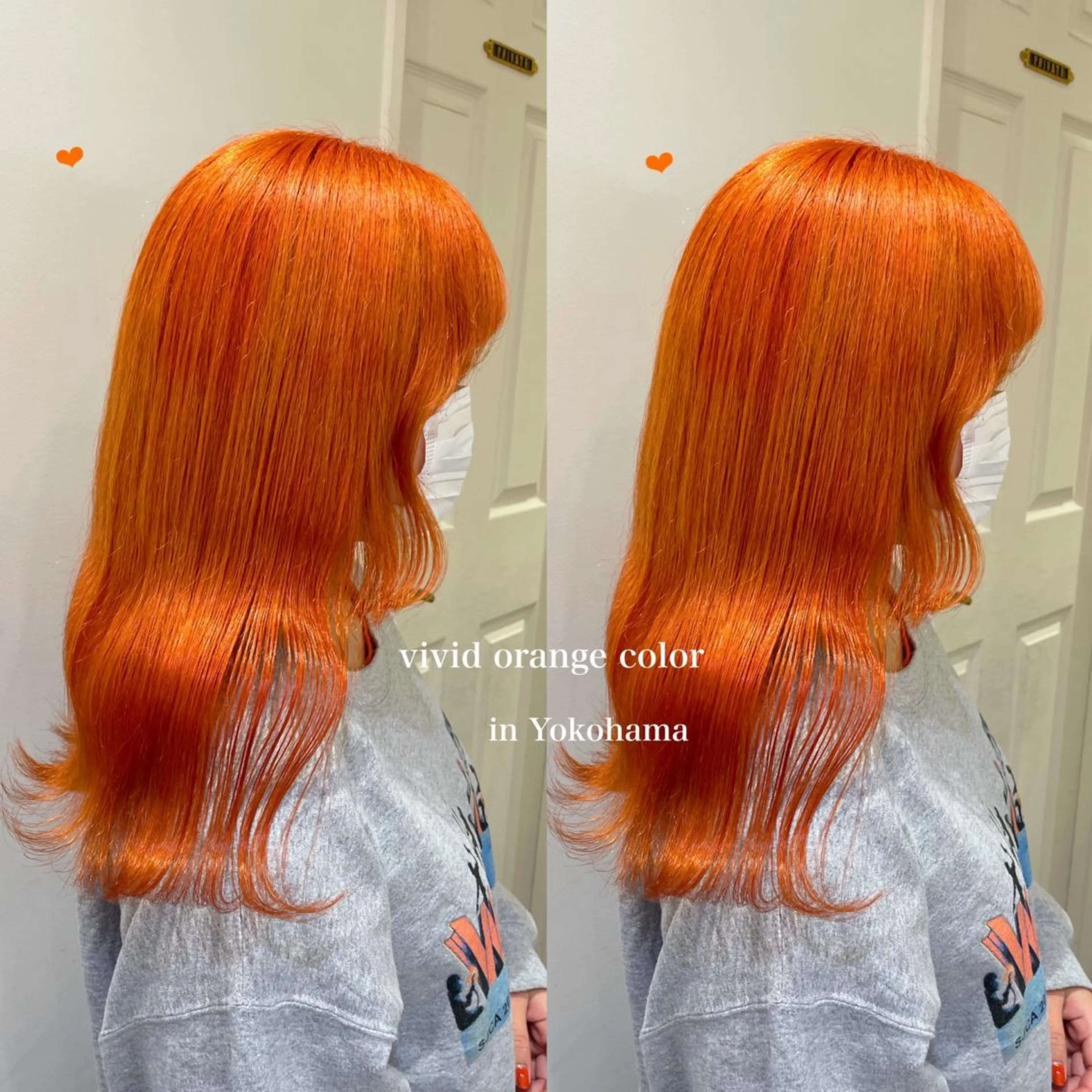 セミロング カラー ブリーチ オレンジ ヘアカラー エクステ/ハイトーン 🐏☁️miminaのヘアスタイル