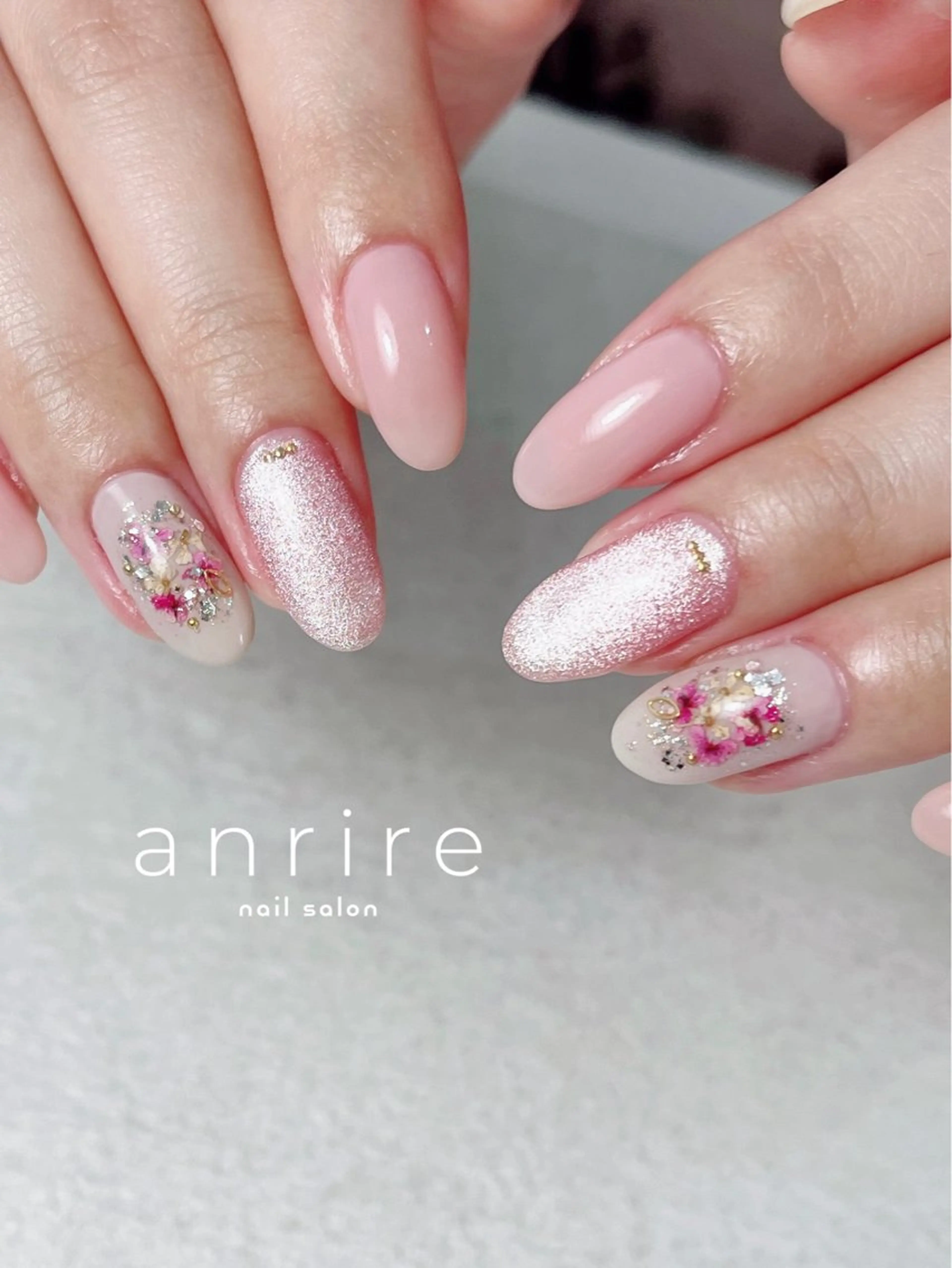 ネイル フラワーネイル ジェルネイル キラキラネイル マグネットネイル パラジェル ハンドネイル nailsalon anrireのネイルデザイン