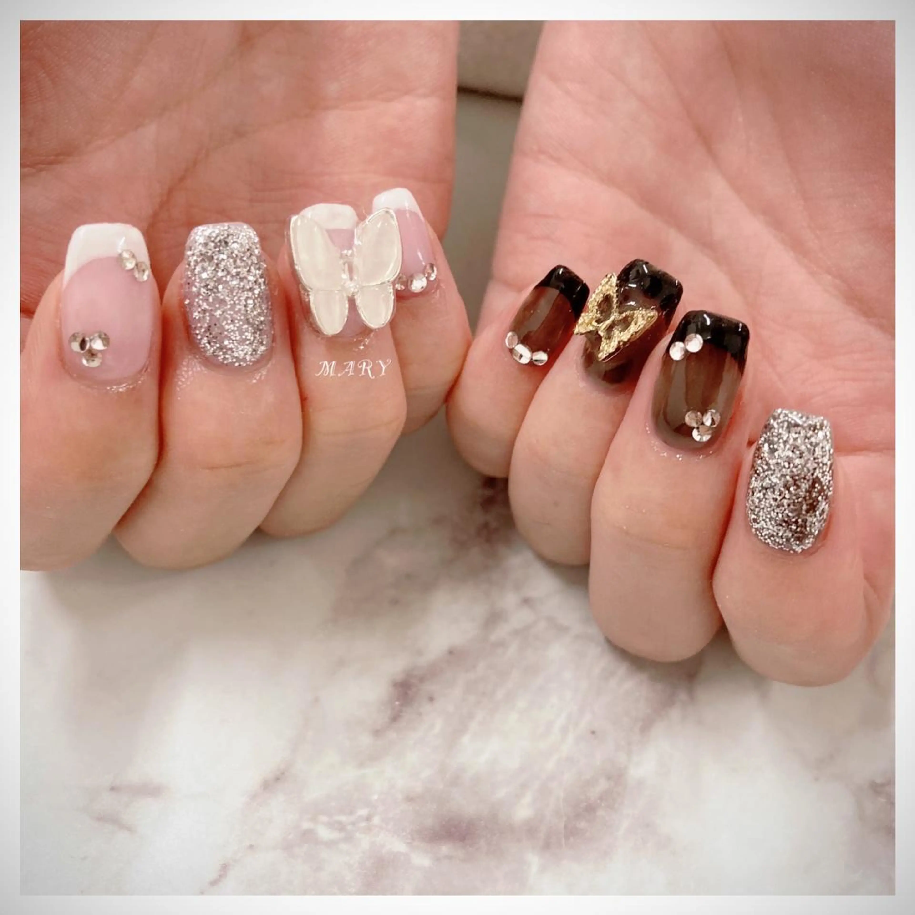 ネイル フレンチネイル ニュアンスネイル スクエアネイル ホワイト ハンドネイル Mary nail .narumiのネイルデザイン