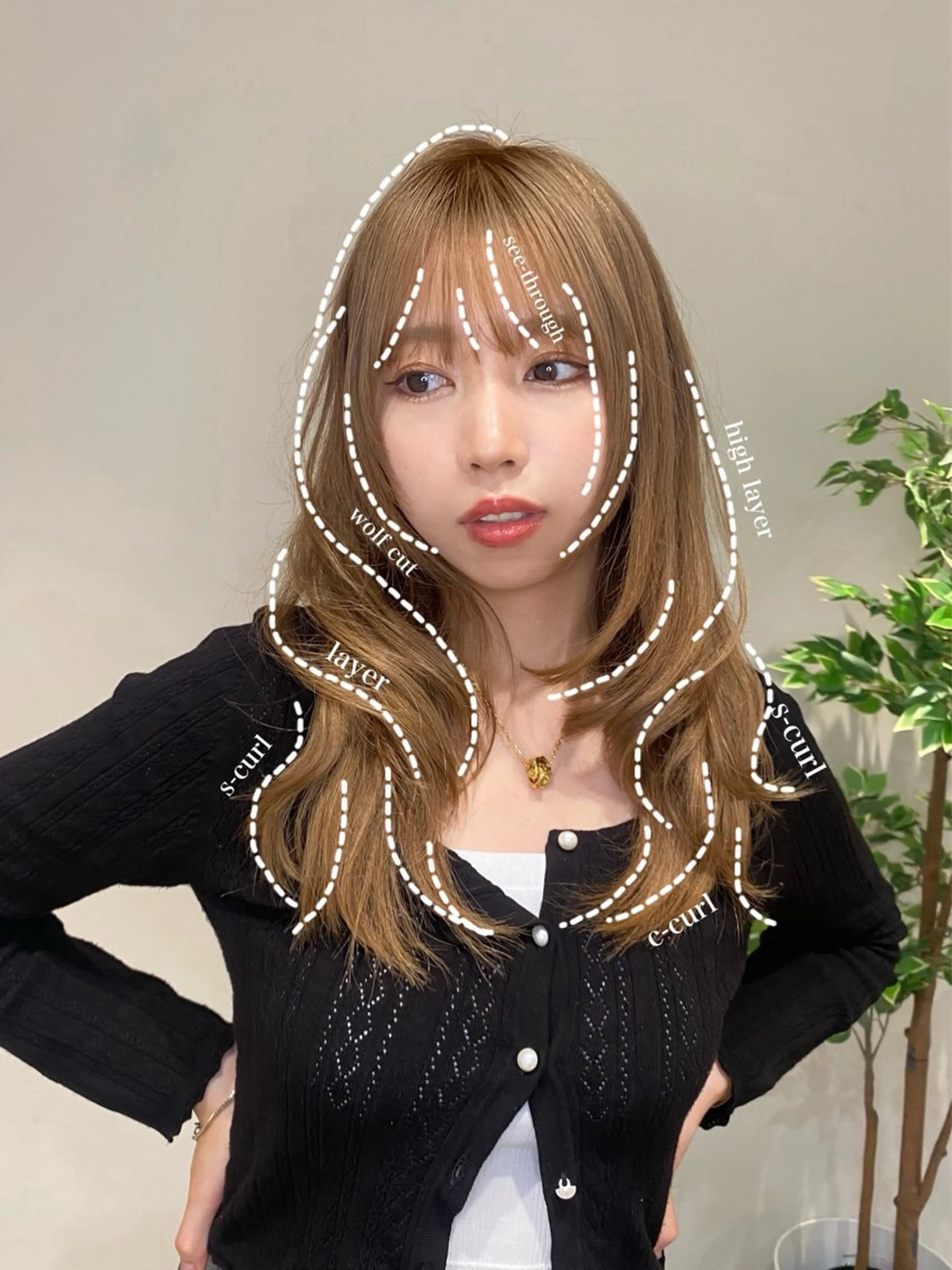 ロング カラー パーマ ヘアアレンジ ハイレイヤー レイヤーカット ウルフカット カット 小野寺瑞希 /最小顔カットのヘアスタイル